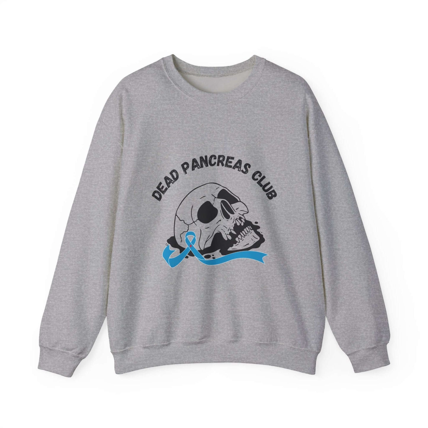 The Diabuddies Store Skull & Blue Ribbon, Dead Pancreas Club - Sweatshirt Skull & Blue Ribbon, Dead Pancreas Club - Sweatshirt: EMake a powerful statement with our Skull & Blue Ribbon, Dead Pancreas Club Unisex Sweatshirt. This bold design merges an edgy