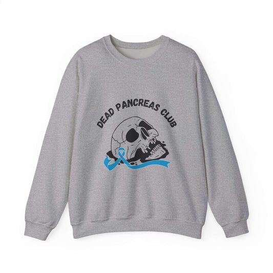 The Diabuddies Store Skull & Blue Ribbon, Dead Pancreas Club - Sweatshirt Skull & Blue Ribbon, Dead Pancreas Club - Sweatshirt: EMake a powerful statement with our Skull & Blue Ribbon, Dead Pancreas Club Unisex Sweatshirt. This bold design merges an edgy