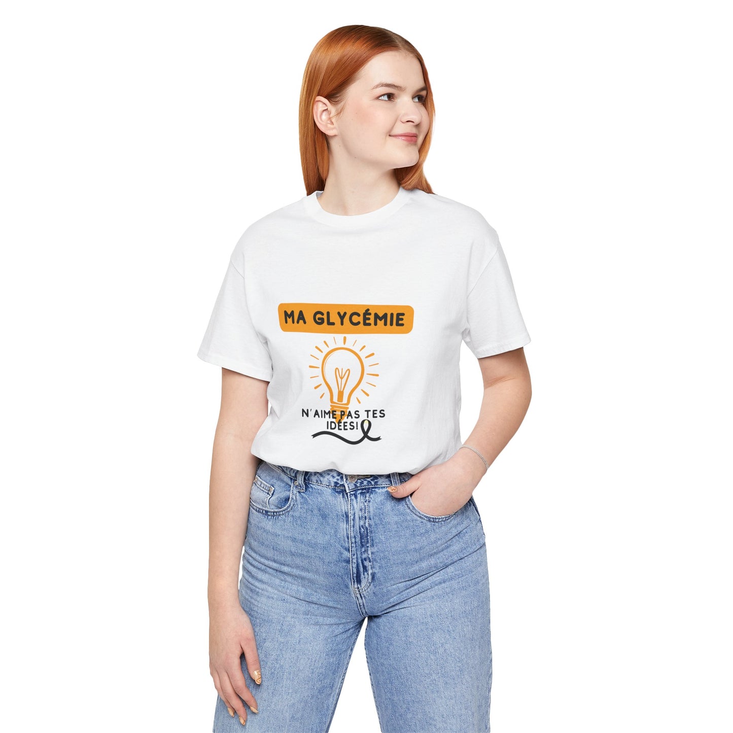 The Diabuddies Store Blood Sugar Says No (French) - Unisex Tee Blood Sugar Says No (French) - Unisex Tee: Some ideas are just not worth the rollercoaster! Our "Ma glycémie n'aime pas tes idées!" unisex tee is a humorous and relatable way to express the ev