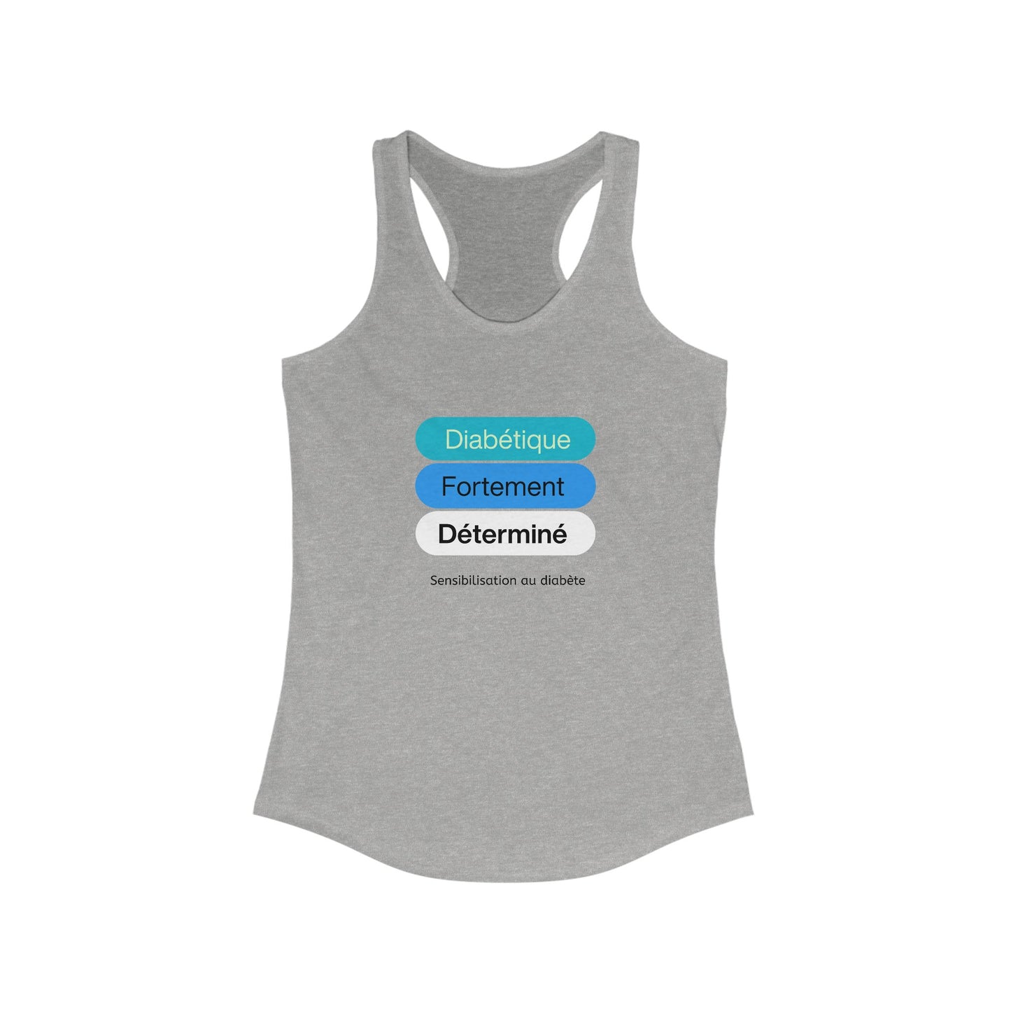 The Diabuddies Store Strongly Determined Diabetic (French) - Racerback Tank Strongly Determined Diabetic (French) - Racerback Tank: Unstoppable spirit, unwavering strength! Diabetes is part of your story, not your definition. This "Diabétique Fortement Dé