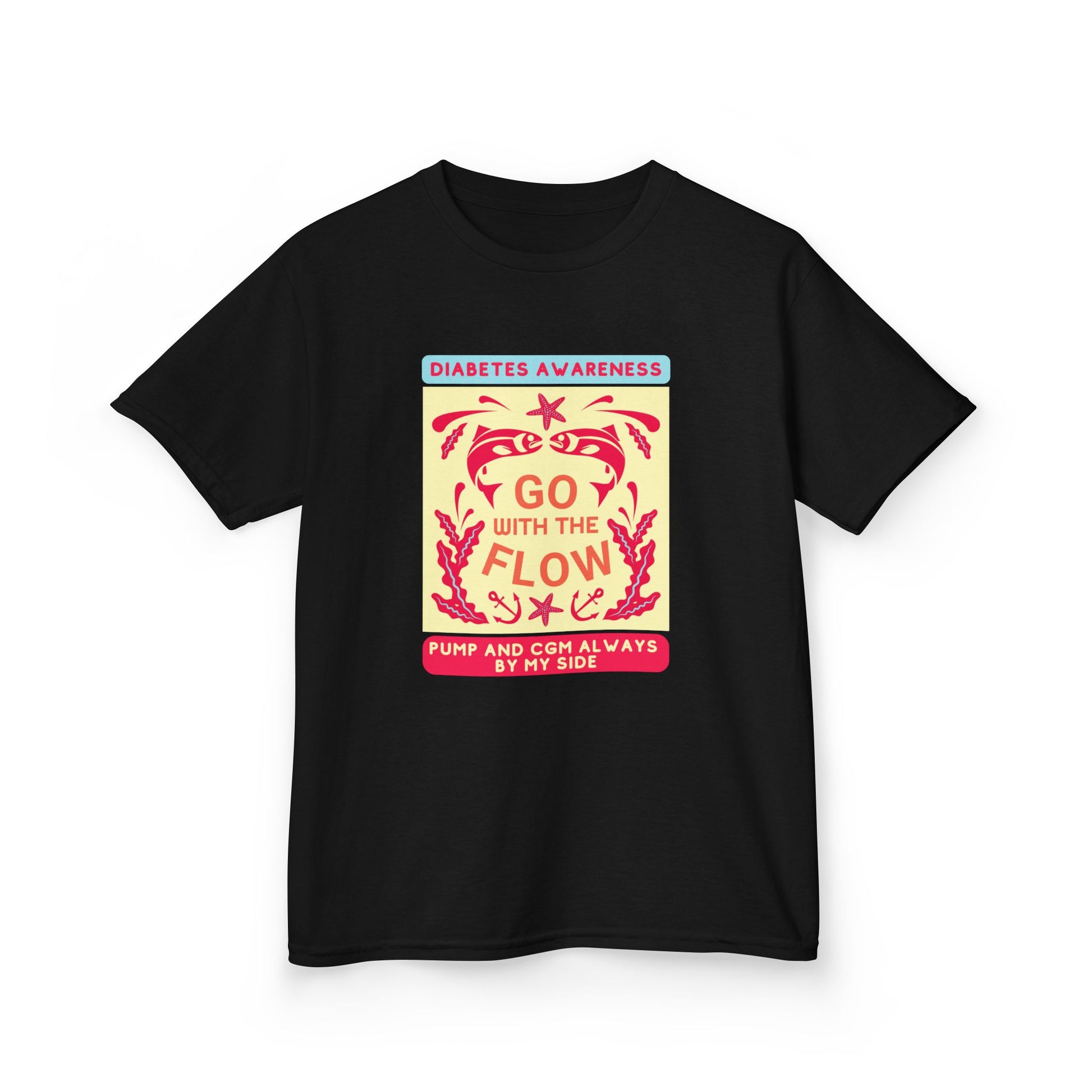 The Diabuddies Store Go with the Flow - Kids Tee Go with the Flow - Kids Tee: Embrace your journey with confidence in our vibrant "Go with the Flow" kids Tee. Engineered for those who live with a pump and CGM, this tank ensures your devices are always wit