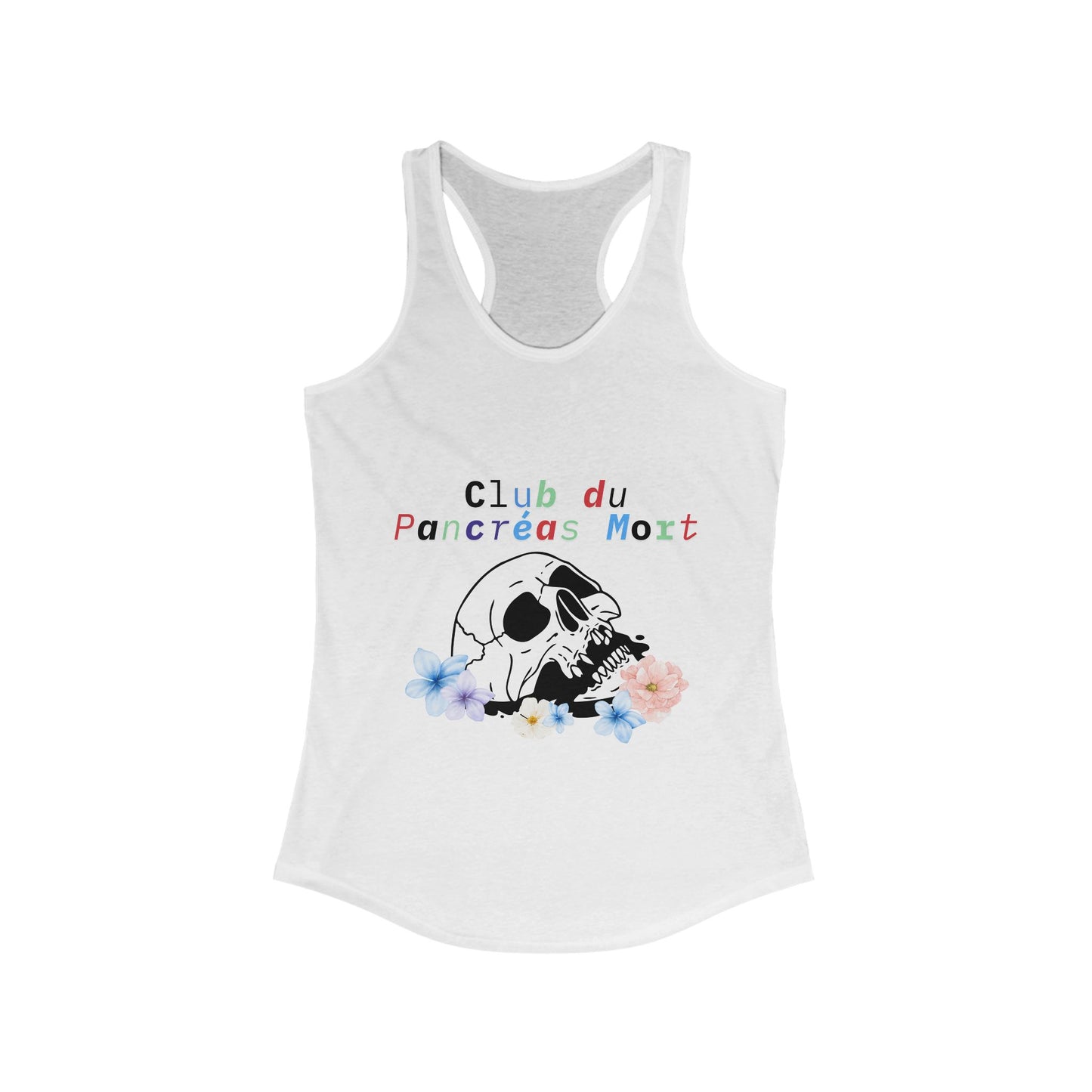 Skull & Flowers, Dead Pancreas Club (French) Racerback Tank The Diabuddies Store Tank Tops $19.96