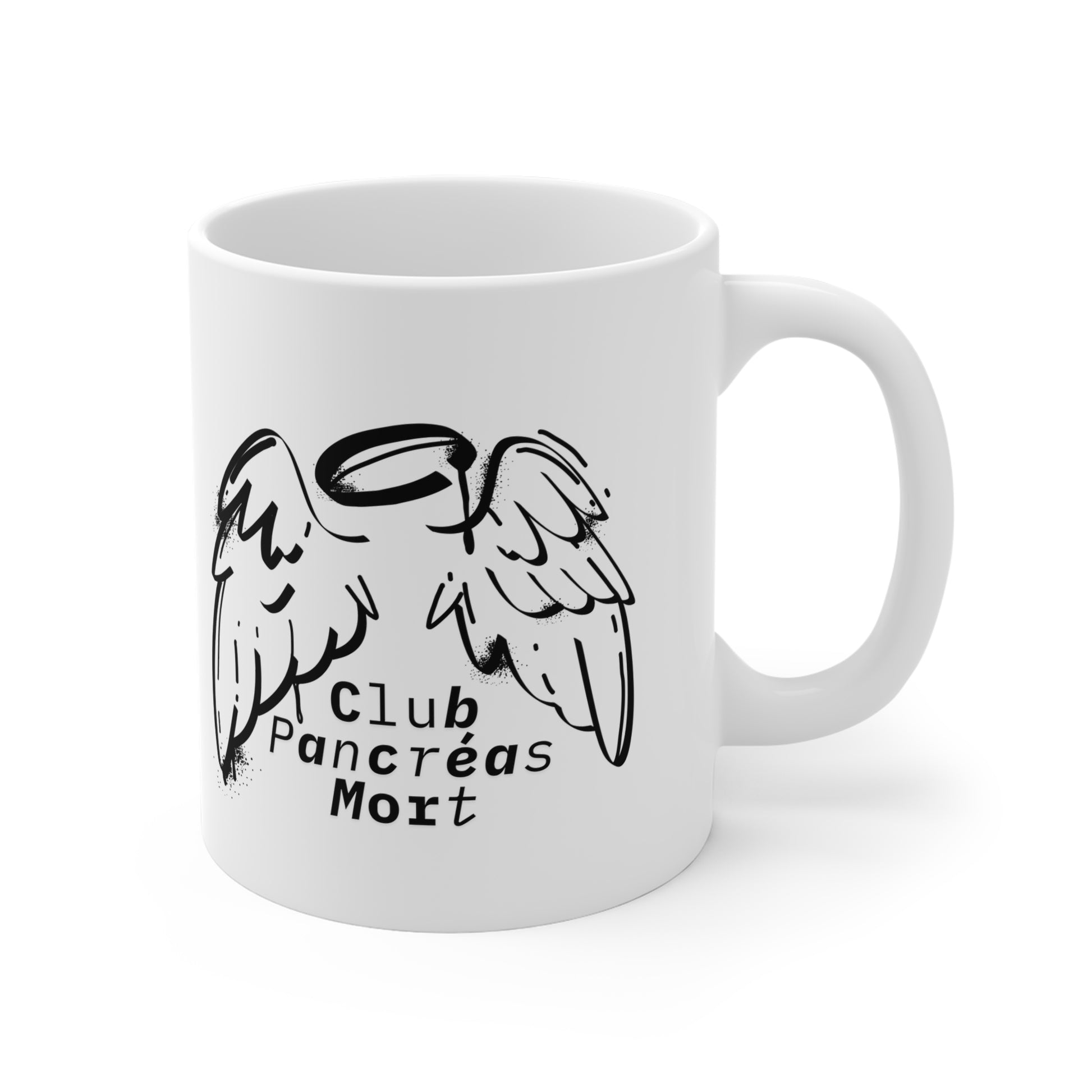 The Diabuddies Store Dead Pancreas Club, Angel Wings (French) - Mug 11oz Dead Pancreas Club, Angel Wings (French) - Mug 11oz: Welcome to the Dead Pancreas Club! This unique 11oz mug, featuring a cool angel wings design, is perfect for those with a darkly