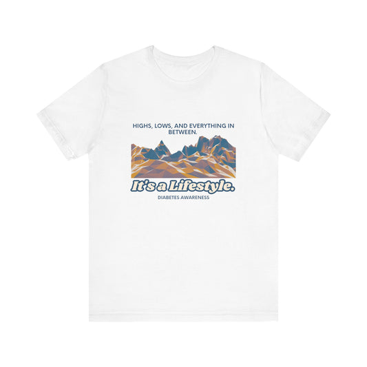 The Diabuddies Store Highs, Lows, and Everything in Between - Unisex Tee Life's a rollercoaster, and this tee gets it! Our "Highs, Lows, and Everything in Between" shirt is for anyone who embraces the wild ride of life, with all its ups, downs, and unexpe