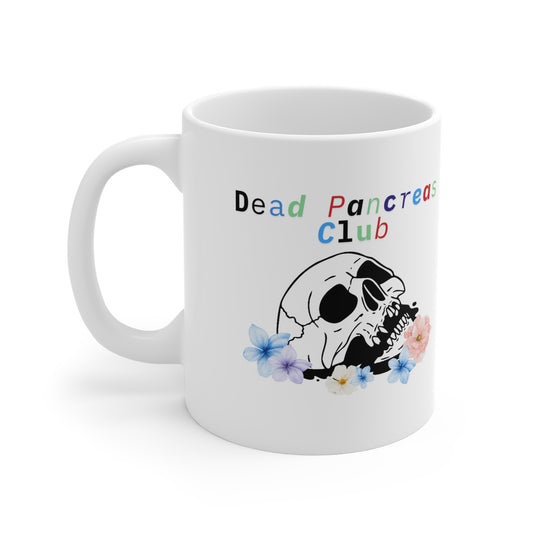 The Diabuddies Store Dead Pancreas Club, Skull & Flowers - Mug 11oz Dead Pancreas Club, Skull & Flowers - Mug 11oz: Welcome to the Dead Pancreas Club! This unique 11oz mug, featuring a cool skull and floral design, is perfect for those with a darkly humor