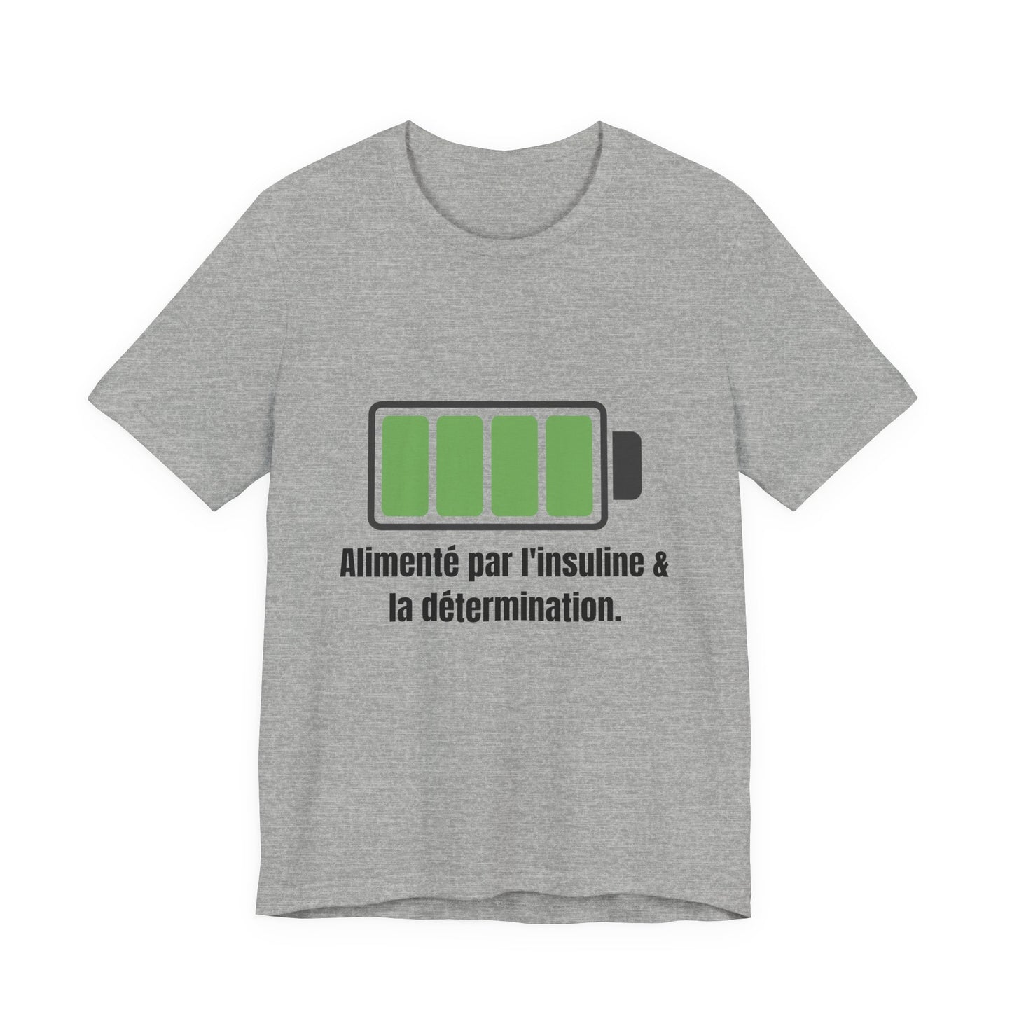 The Diabuddies Store Powered By Insulin (French) - Unisex Tee Powered By Insulin (French) - Unisex Tee: Wear your power with pride! Our "Alimenté par l'insuline et la détermination" Unisex Tee is a bold, comfortable statement of strength and gratitude. $2