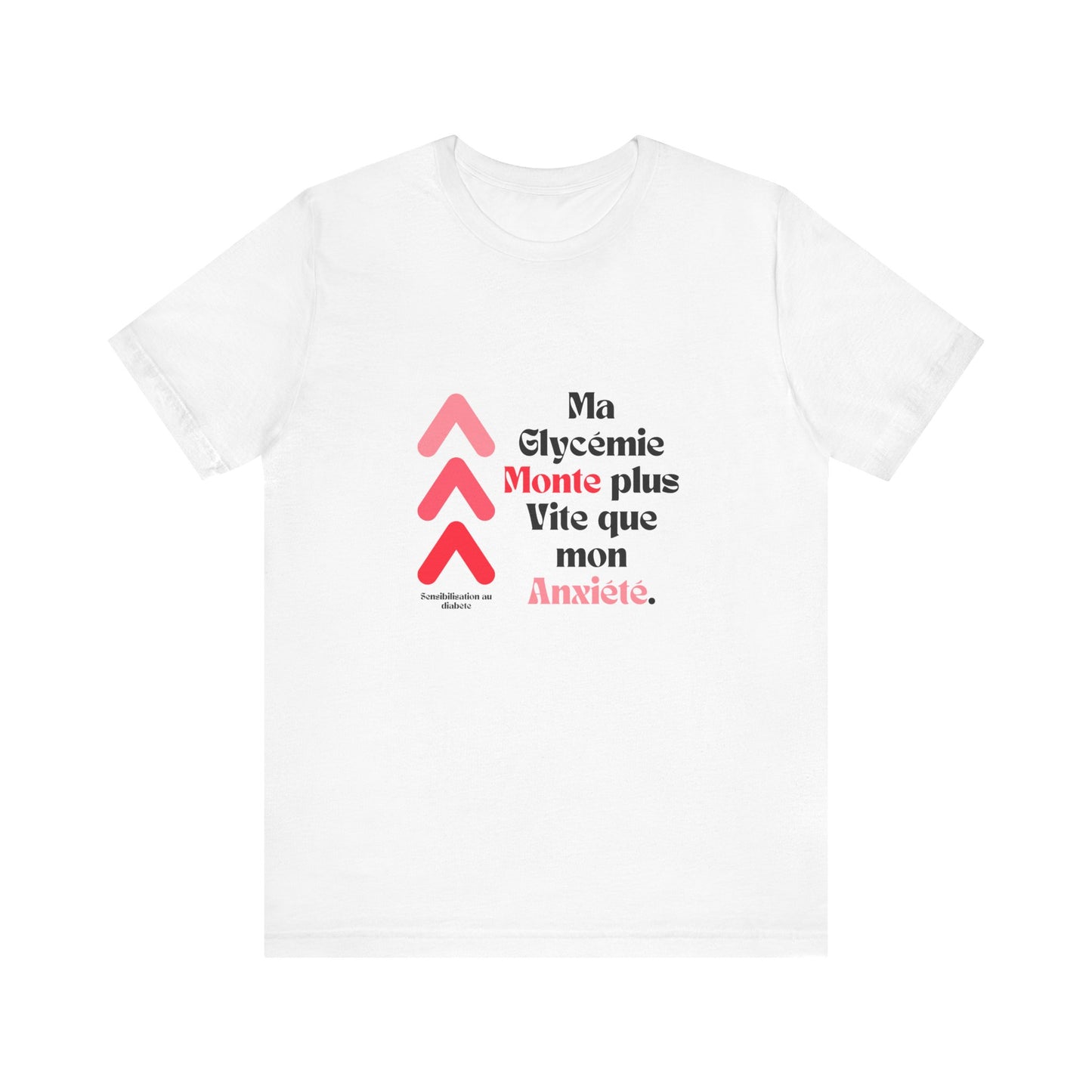 The Diabuddies Store Spiking Faster than my Anxiety (French) - Unisex Tee Get ready to make a statement without saying a word. Our "Ma glycémie monte plus vite que mon anxiété" French Unisex Tee is for anyone who knows the feeling of their blood sugar tak