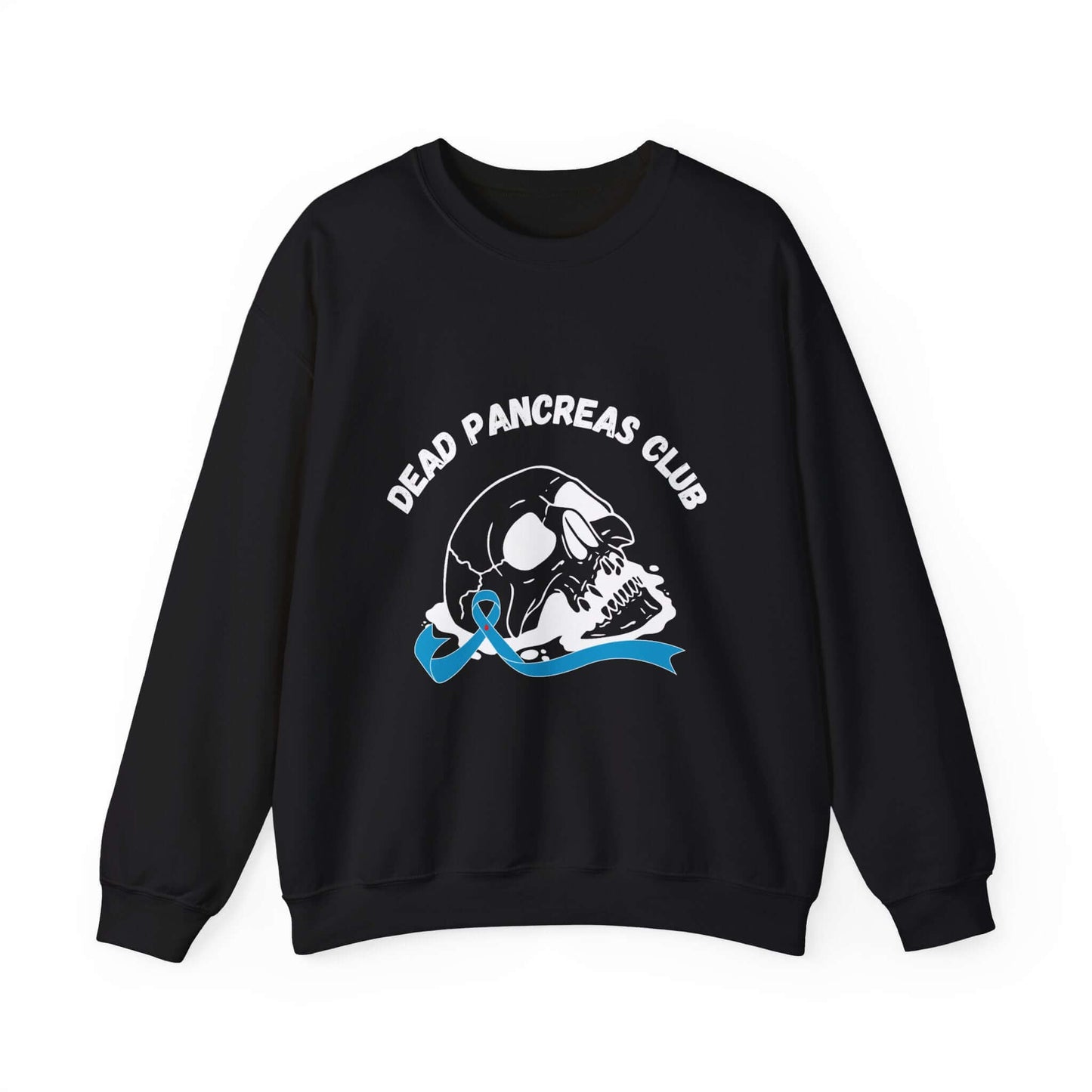 The Diabuddies Store Skull & Blue Ribbon, Dead Pancreas Club - Sweatshirt Skull & Blue Ribbon, Dead Pancreas Club - Sweatshirt: EMake a powerful statement with our Skull & Blue Ribbon, Dead Pancreas Club Unisex Sweatshirt. This bold design merges an edgy