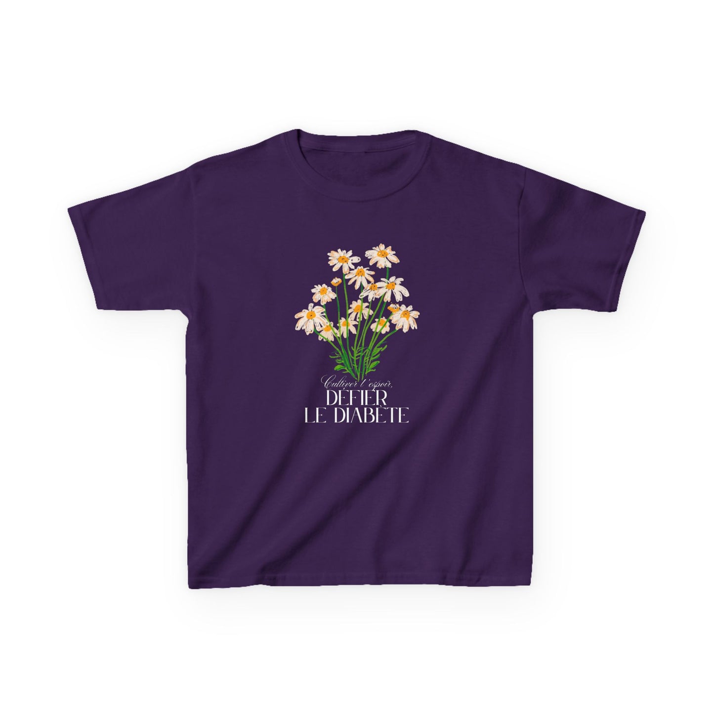 The Diabuddies Store Cultivating Hope, Defying Diabetes (French) - Kids Tee Cultivating Hope, Defying Diabetes (French) - Kids Tee: Wear your message of strength! This tee is a powerful statement of resilience and optimism for kids. T-Shirts $19.22