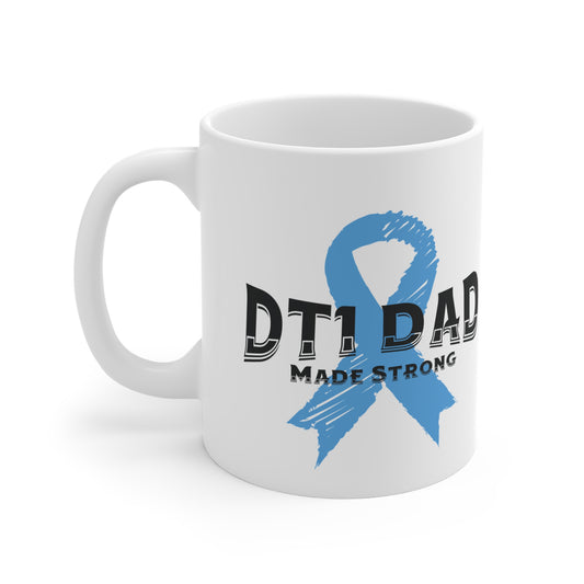 The Diabuddies Store DT1 Dad, Made Strong - Mug 11oz DT1 Dad, Made Strong - 11oz Mug: Celebrate the incredible strength of Type 1 dads with our "DT1 Dad, Made Strong" 11oz ceramic mug. It's a daily tribute to their resilience, dedication, and unwavering l