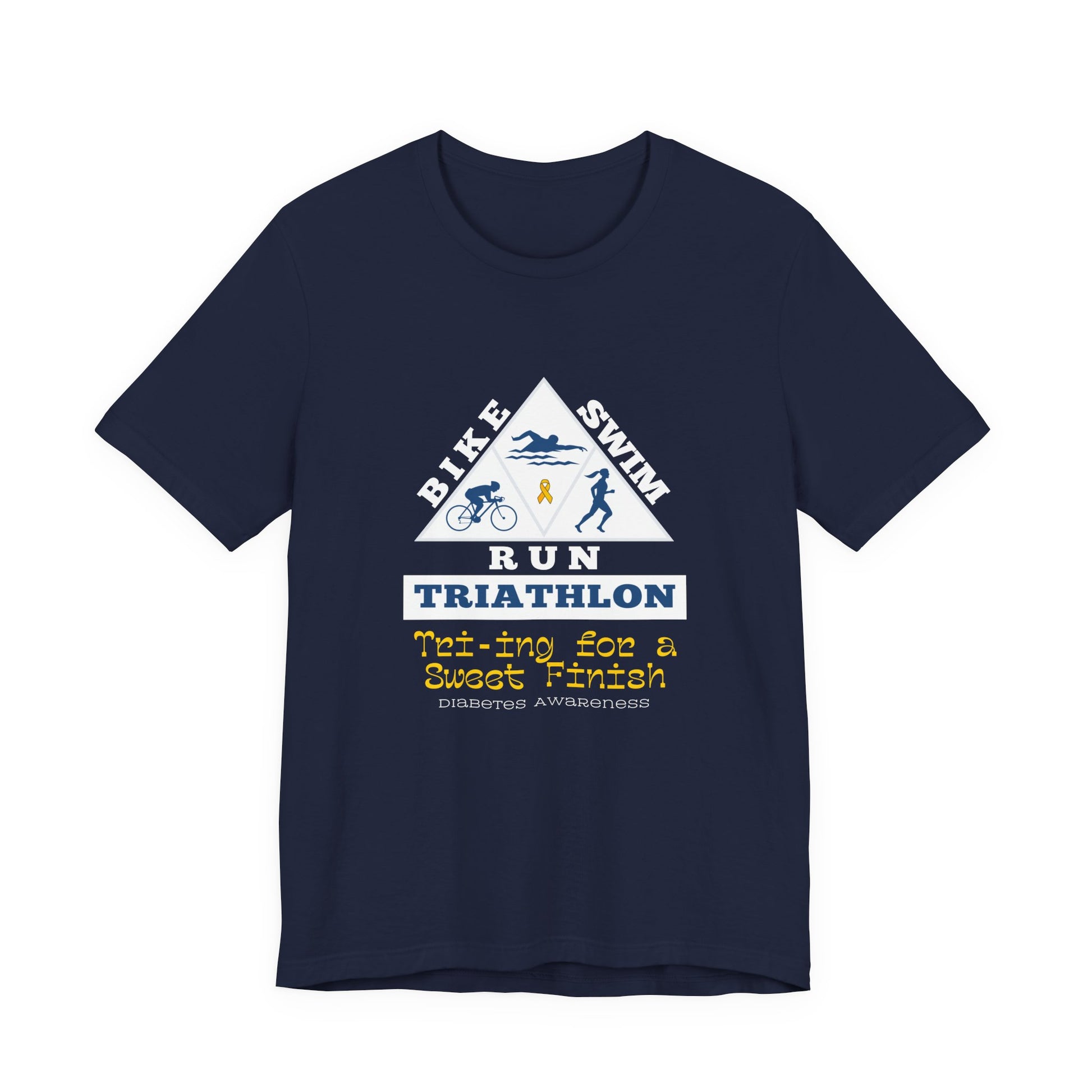 The Diabuddies Store Diabetes & Triathlon - Unisex Tee Diabetes & Triathlon - Unisex Tee: The "Tri-ing for a Sweet Finish" slogan is a powerful nod to both your athletic goals and your journey with diabetes. It's about achieving victory on your own terms.