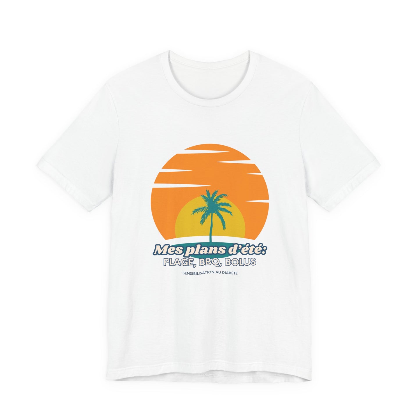 The Diabuddies Store My Summer Plans: Beach, BBQ, Bolus (French) - Unisex Tee My Summer Plans: Beach, BBQ, Bolus (French) - Unisex Tee: Sunshine, good times, and keeping those blood sugars in check! Our French T-shirt is the perfect wear for anyone balanc