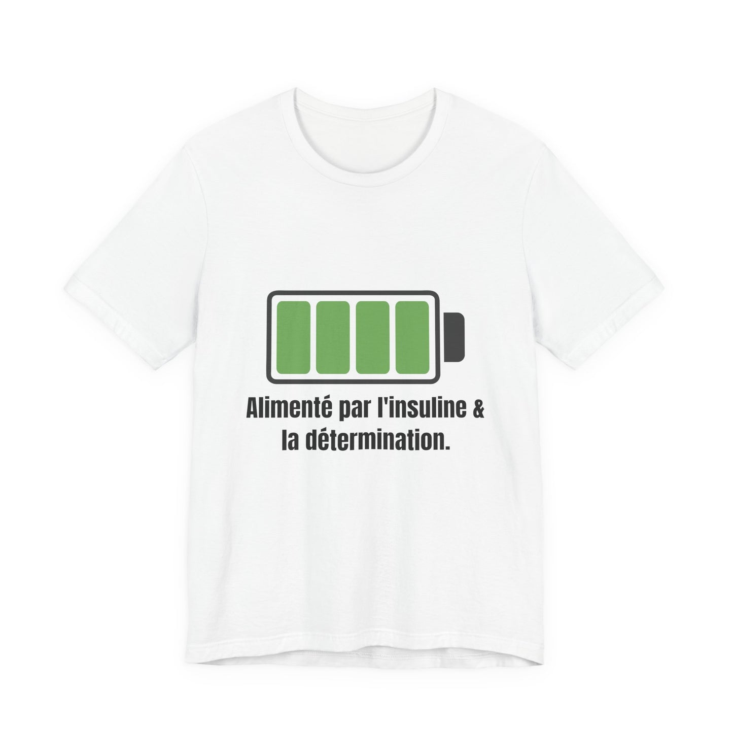 The Diabuddies Store Powered By Insulin (French) - Unisex Tee Powered By Insulin (French) - Unisex Tee: Wear your power with pride! Our "Alimenté par l'insuline et la détermination" Unisex Tee is a bold, comfortable statement of strength and gratitude. $2