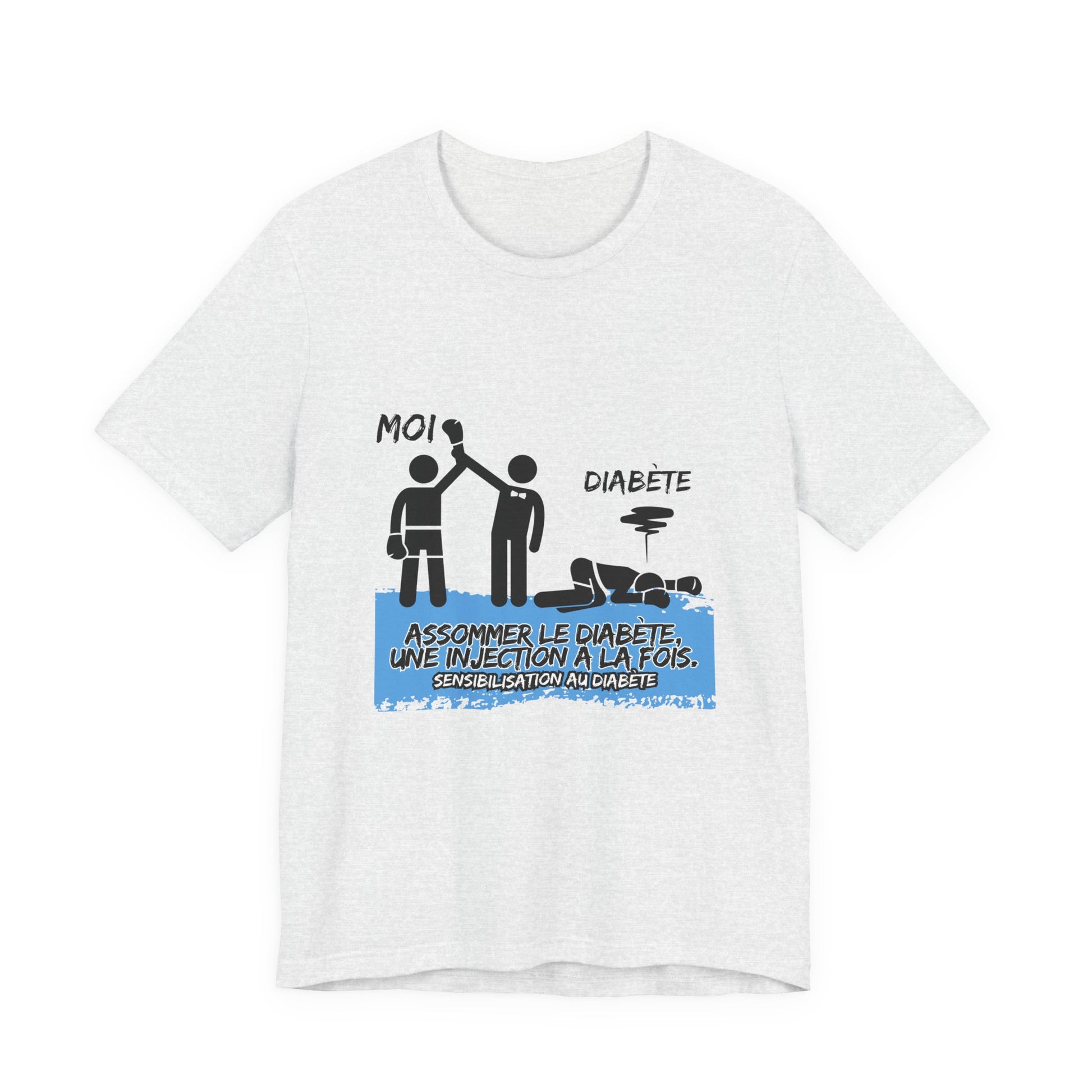 The Diabuddies Store Knocking out Diabetes (French) - Unisex Tee Knocking out Diabetes (French) - Unisex Tee: Make a bold statement with our French Unisex Tee. This funny yet powerful shirt is for the fighters, the advocates, and the champions who face di