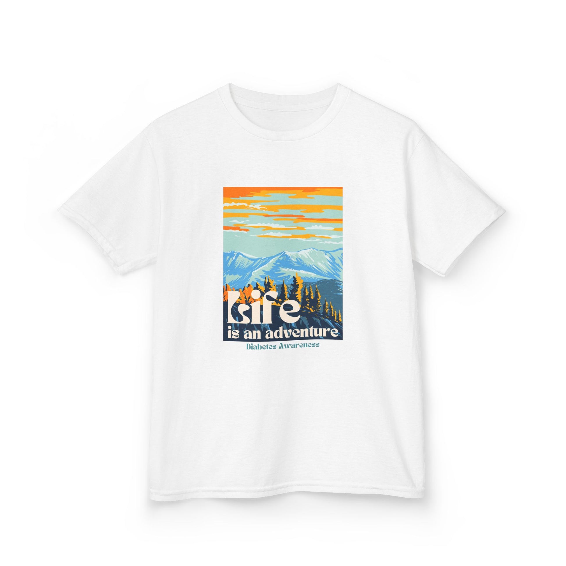 The Diabuddies Store Life is an Adventure, Mountains - Kids Tee Life is an Adventure, Mountains - Kids Tee: Inspire your little explorer with our "Life is an Adventure, Mountains" Kids Tee! This super soft and comfortable t-shirt is perfect for young adve