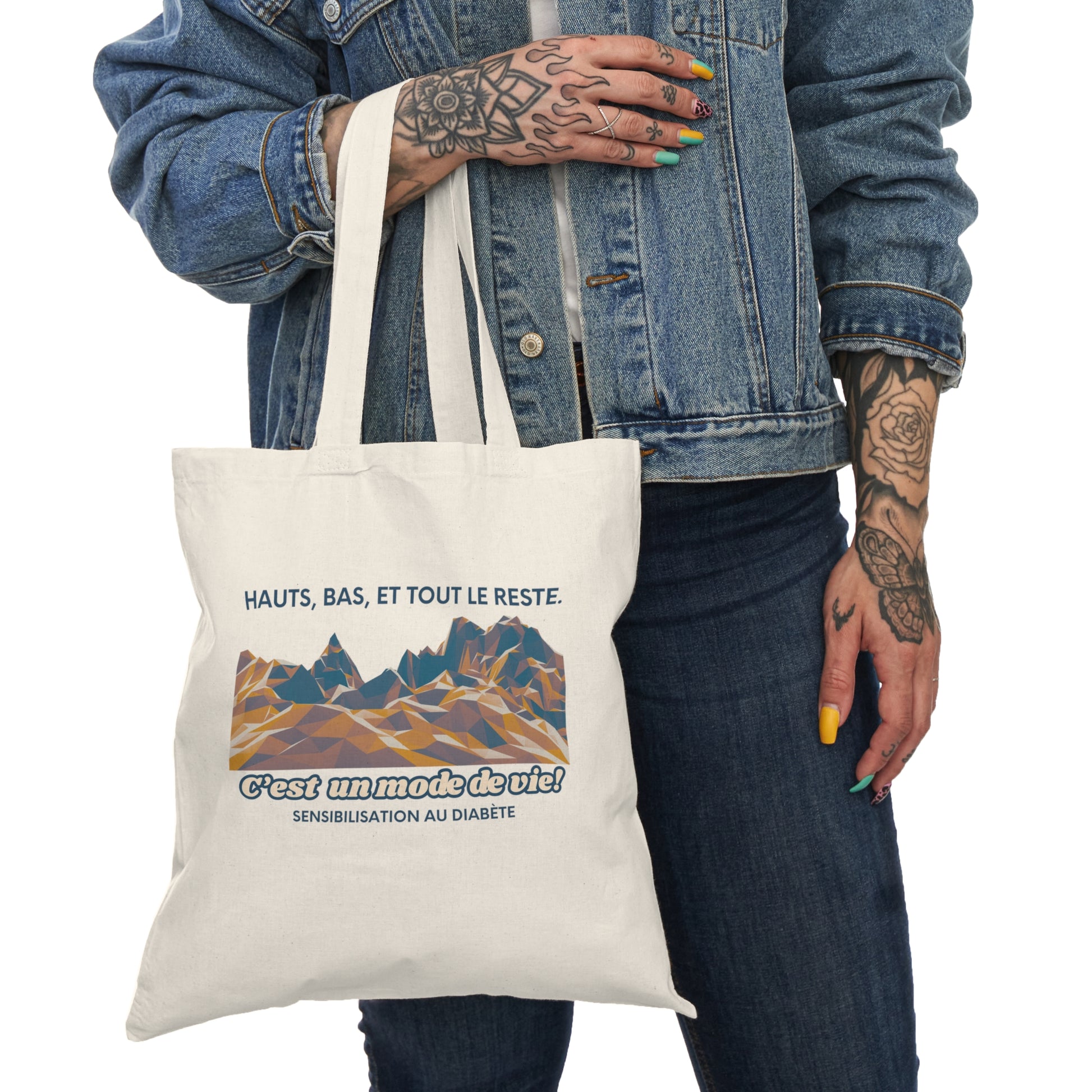 The Diabuddies Store Highs, Lows, and Everything in Between (French) - Tote Bags Highs, Lows, and Everything in Between (French) - Tote Bags: Life's a rollercoaster, and this tote bag gets it! Our "Highs, Lows, and Everything in Between" French bag design