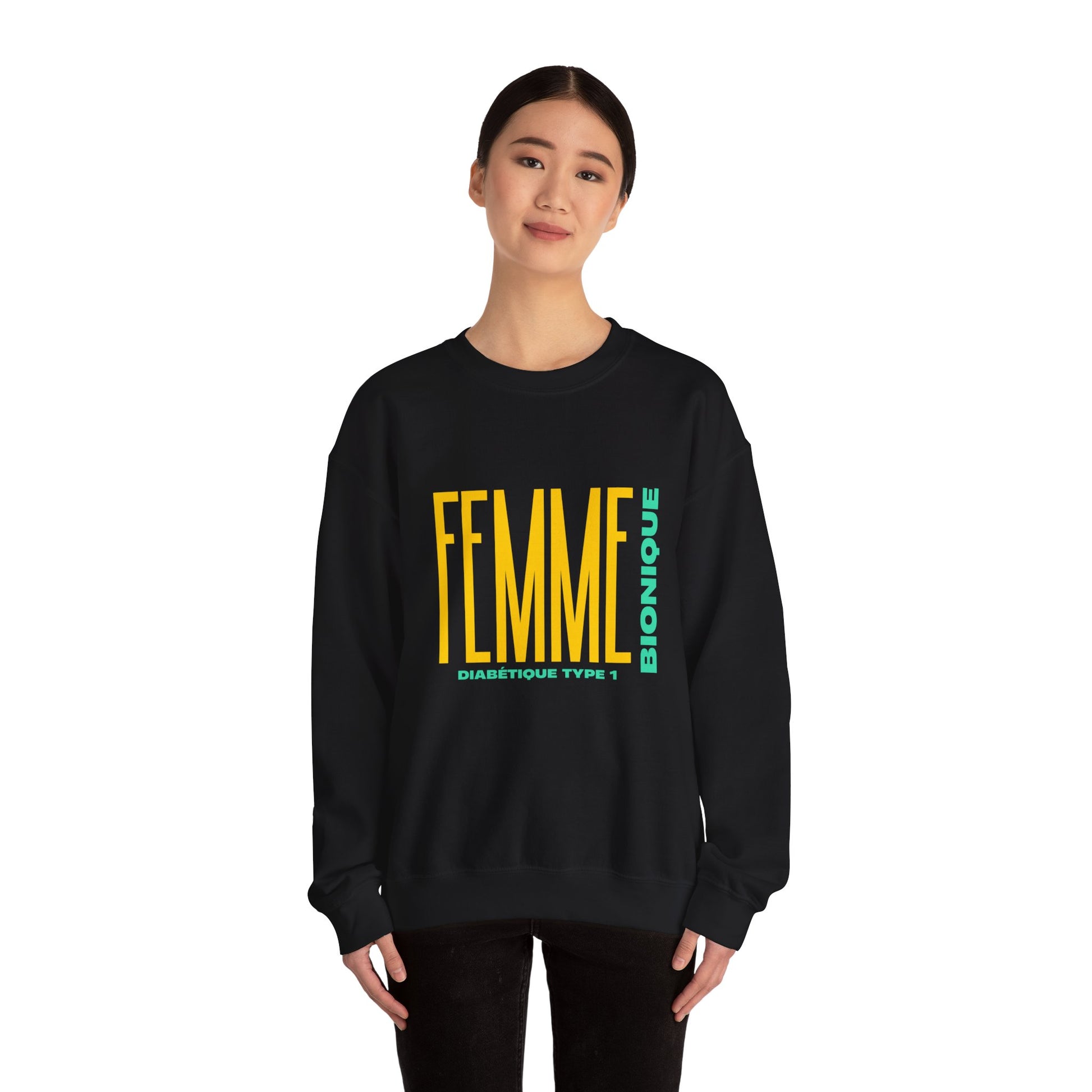 The Diabuddies Store Bionic Woman Diabetes (French) - Unisex Sweatshirt Bionic Woman Diabetes (French) - Unisex Sweatshirt: Unleash your inner Bionic strength! This Unisex Sweatshirt is a powerful statement of resilience, strength, and modern-day heroism