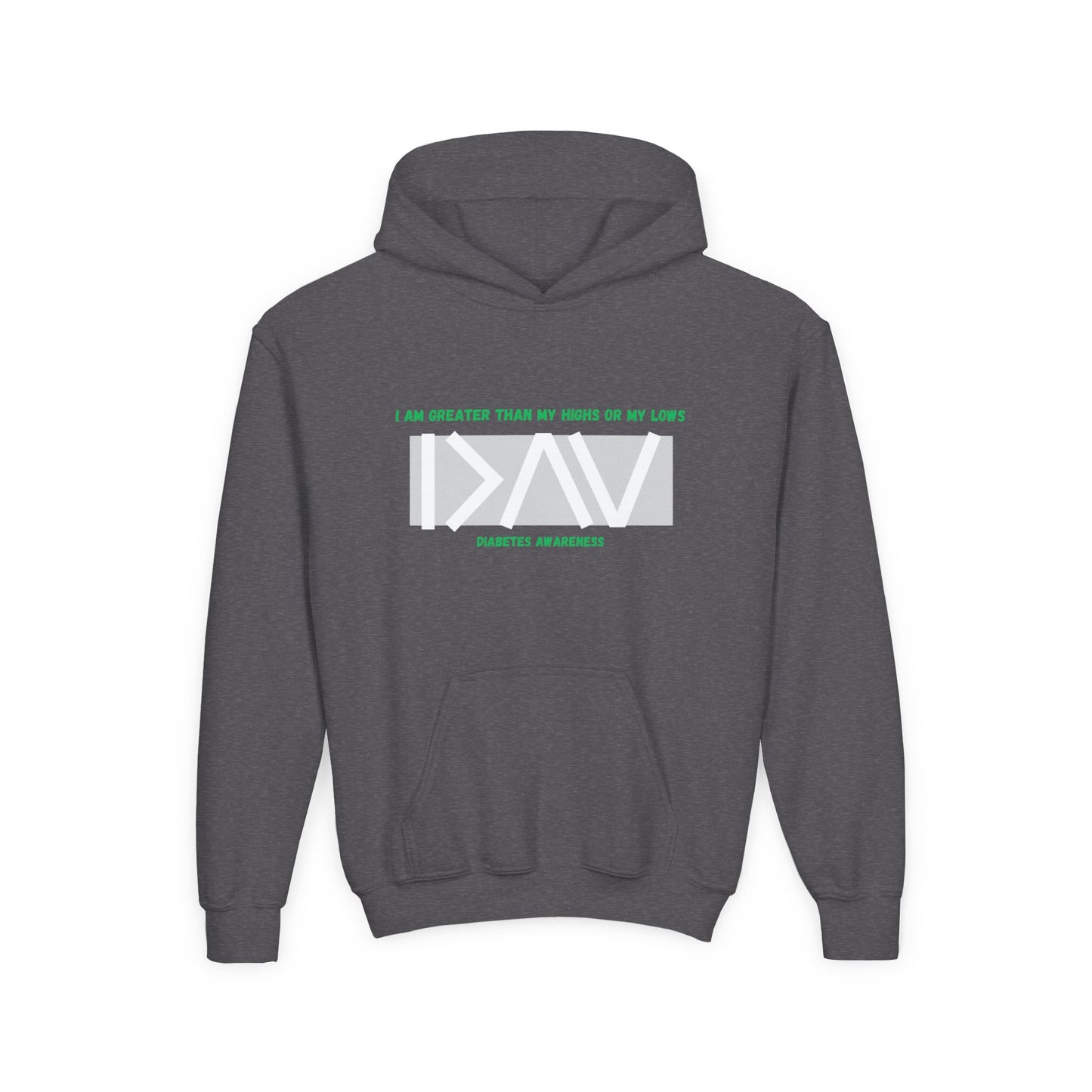 The Diabuddies Store I am Greater than (Grey) - Youth Hoodie I am Greater than (Grey) - Youth Hoodie: Celebrate resilience and strength with this Youth Hoodie! It's a powerful symbol for young individuals living with diabetes, reminding them that they are