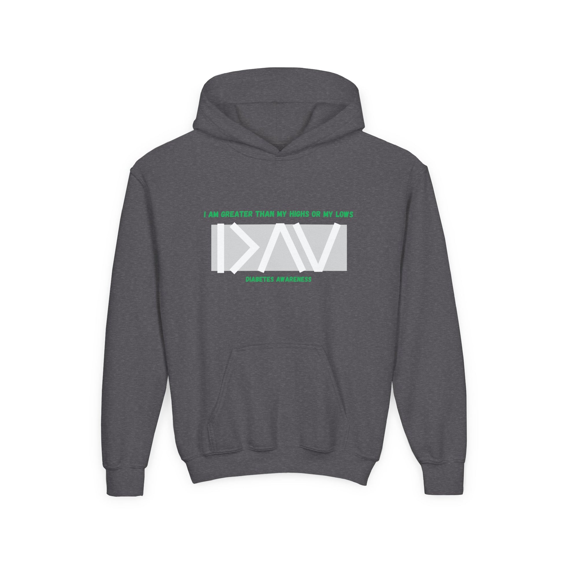 The Diabuddies Store I am Greater than (Grey) - Youth Hoodie I am Greater than (Grey) - Youth Hoodie: Celebrate resilience and strength with this Youth Hoodie! It's a powerful symbol for young individuals living with diabetes, reminding them that they are