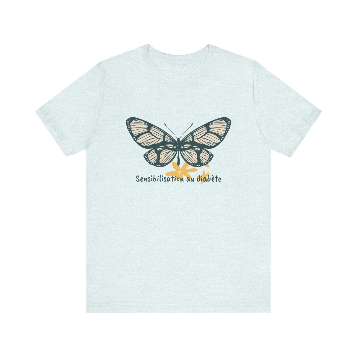 Green Butterfly & Flowers (French) Unisex Tee The Diabuddies Store T-Shirts $22.83
