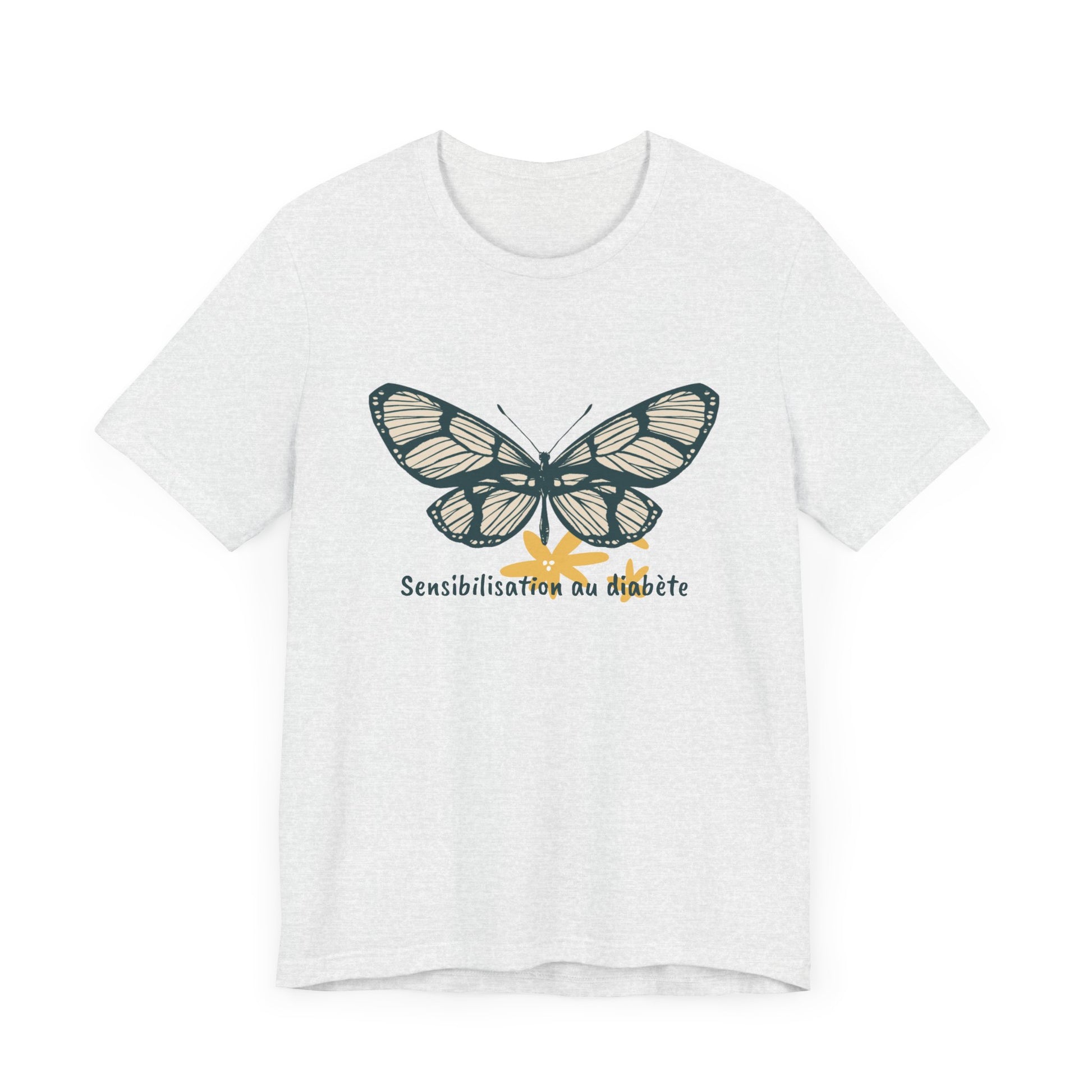 Green Butterfly & Flowers (French) Unisex Tee The Diabuddies Store T-Shirts $22.38