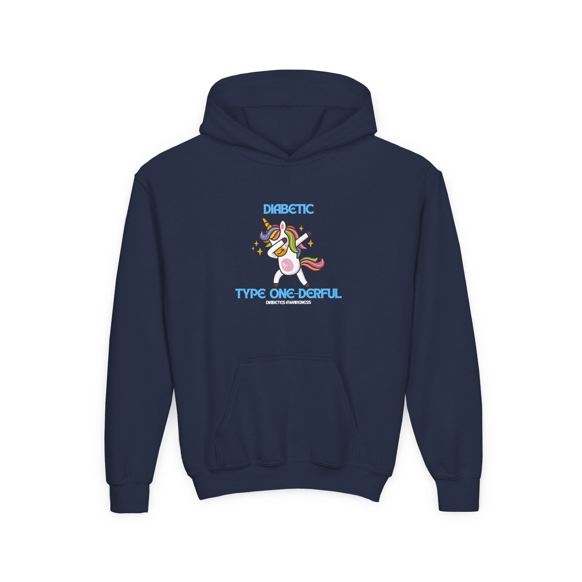 The Diabuddies Store Type One-derful - Youth Hoodie Type One-derful - Youth Hoodie: Embrace your Type 1 journey with pride! A joyful, empowering tribute. Playful spin on 'wonderful'. Hoodies $32.49