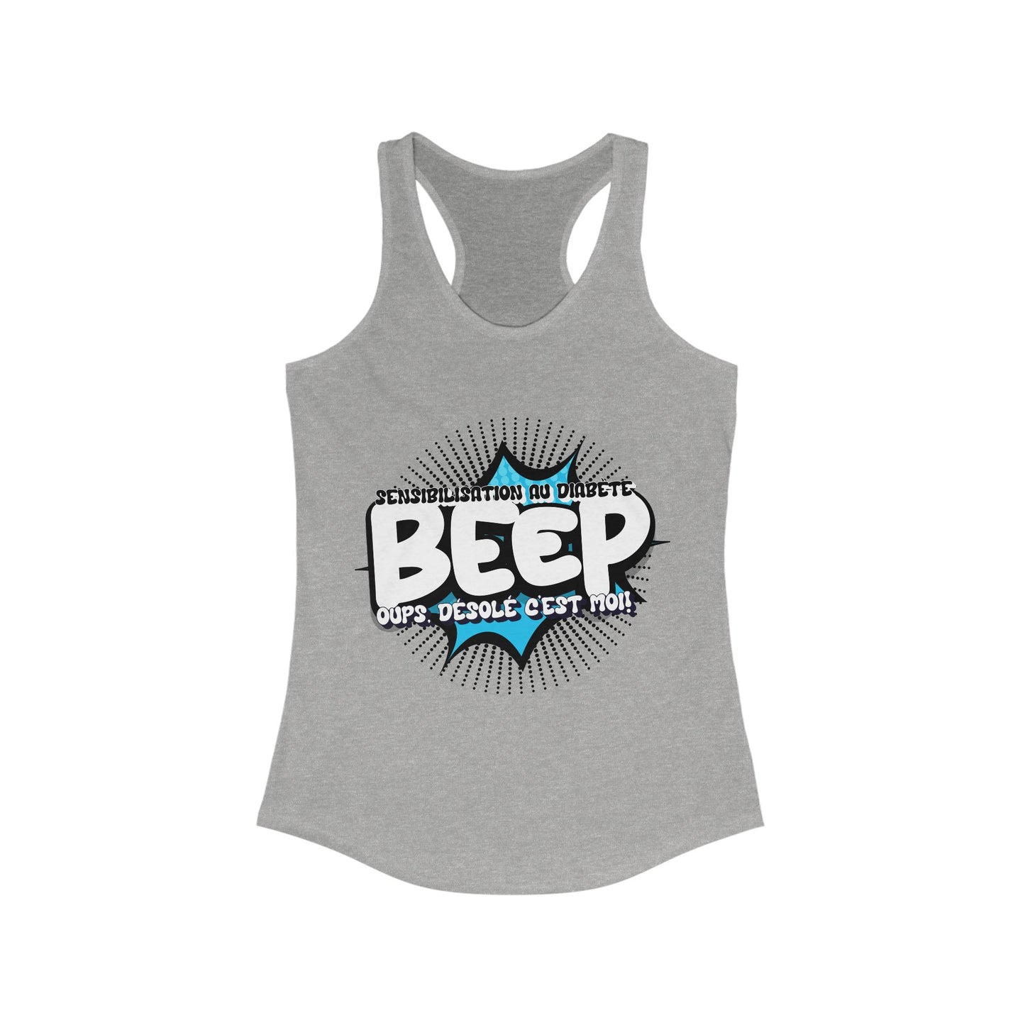 The Diabuddies Store BEEP - Sorry It's me! (French) - Racerback Tank BEEP - Sorry It's me! (French) - Racerback Tank: Always making an entrance? The delightful disruptor! Embrace the constant buzz of life in comfort and style! Tank Tops $19.96