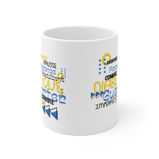 The Diabuddies Store Uplifted & Unleashed (French) - Mug 11oz Uplifted & Unleashed - Mug 11oz: Embrace your strength, defy the odds. The "Uplifted & Unleashed" French mug is more than just a mug; it's a vibrant testament to the diabetic warrior within. Ad