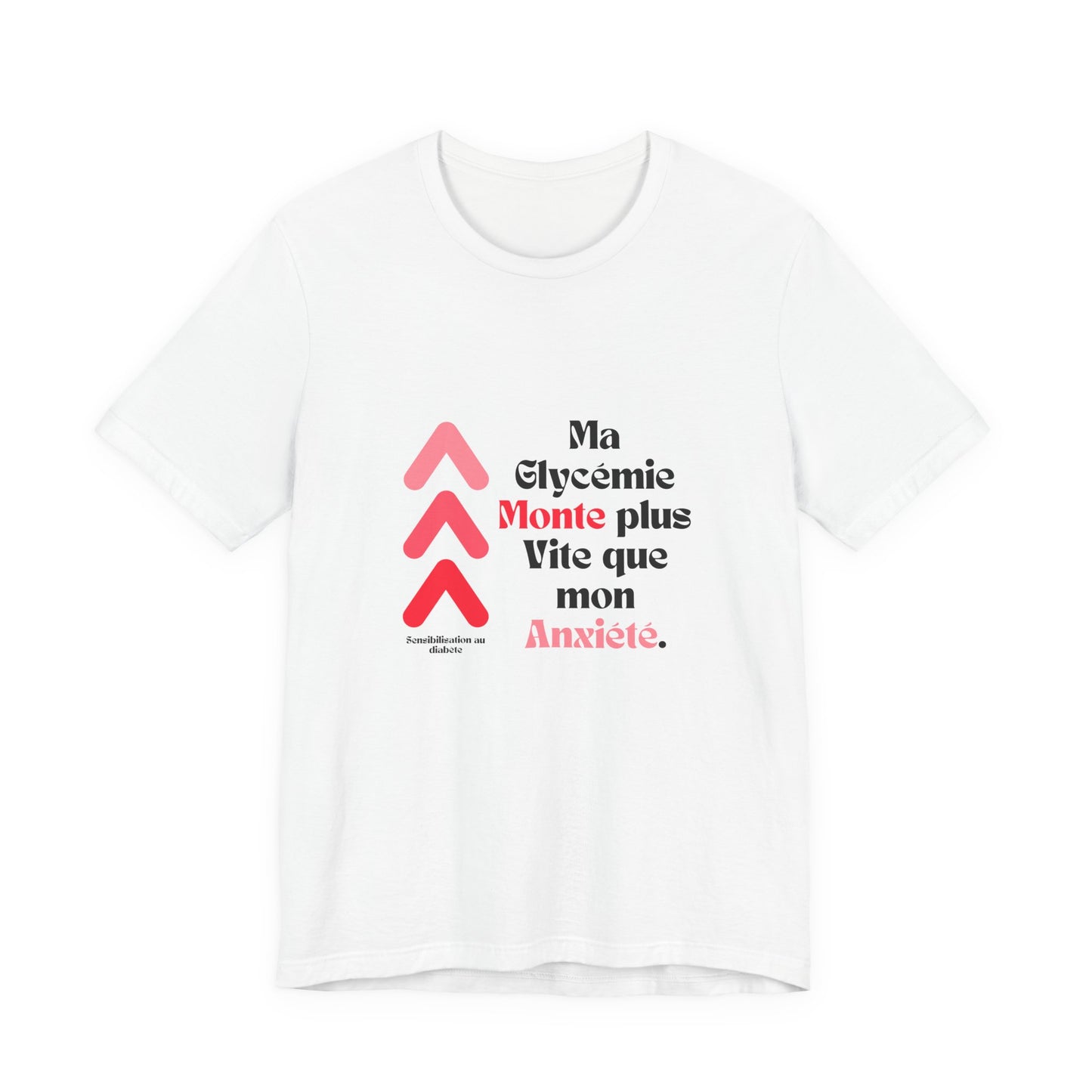 The Diabuddies Store Spiking Faster than my Anxiety (French) - Unisex Tee Get ready to make a statement without saying a word. Our "Ma glycémie monte plus vite que mon anxiété" French Unisex Tee is for anyone who knows the feeling of their blood sugar tak