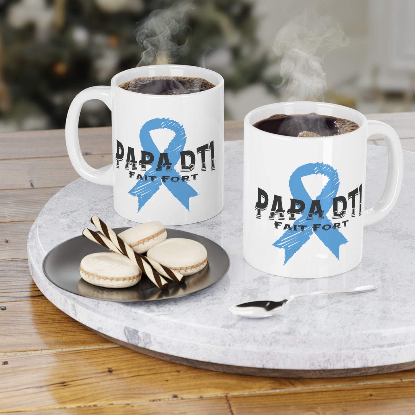 The Diabuddies Store DT1 Dad, Made Strong (French) - Mug 11oz DT1 Dad, Made Strong (French) - Mug 11oz: Celebrate the incredible strength of Type 1 dads with our "DT1 Papa, Fait Fort" (DT1 Dad, Made Strong) 11oz ceramic mug. It's a daily tribute to their