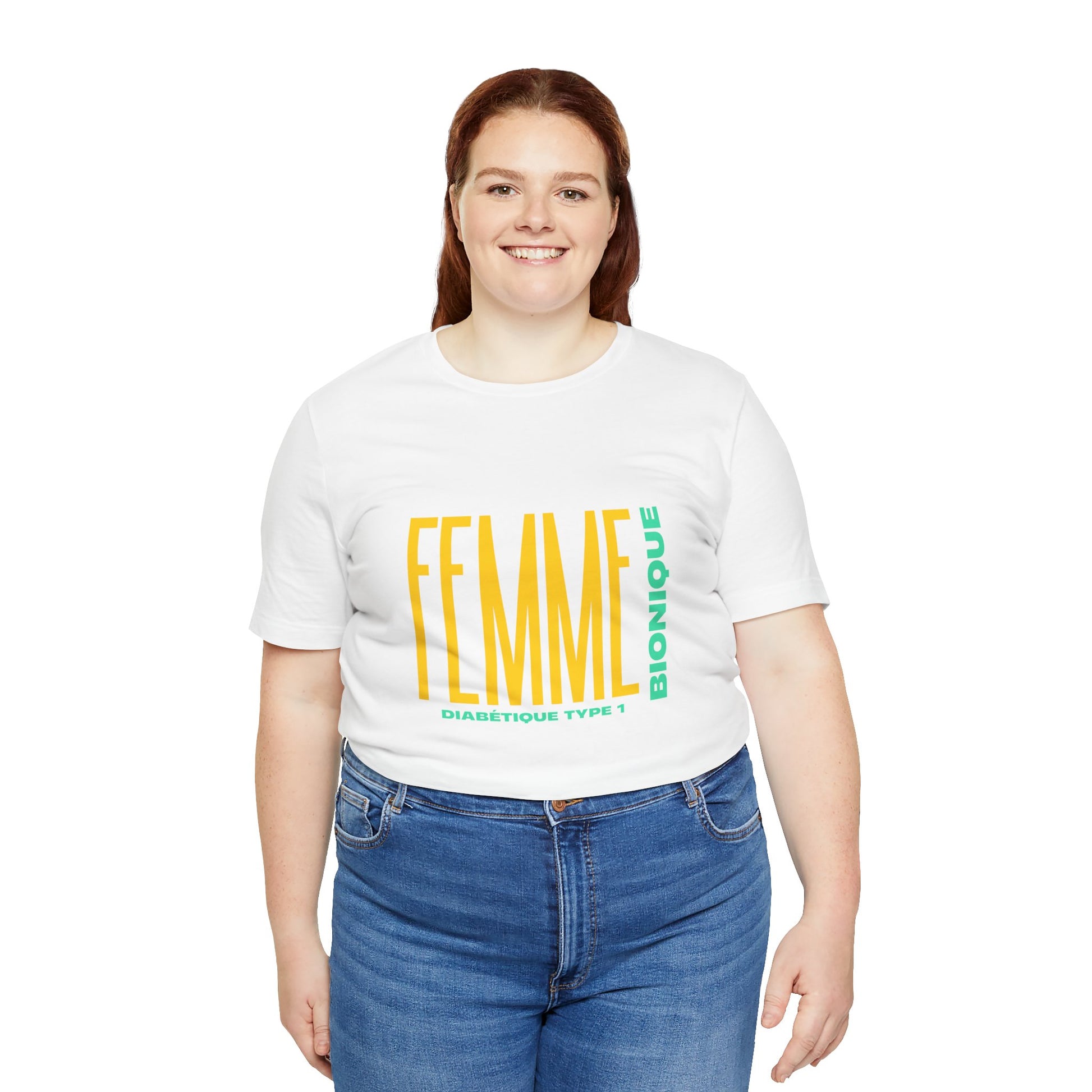 The Diabuddies Store Bionic Woman (French) - Unisex Tee Bionic Woman (French) - Unisex Tee: Unleash your inner Bionic strength! This Unisex Tee is a powerful statement of resilience, strength, and modern-day heroism for anyone living with Type 1 Diabetes.