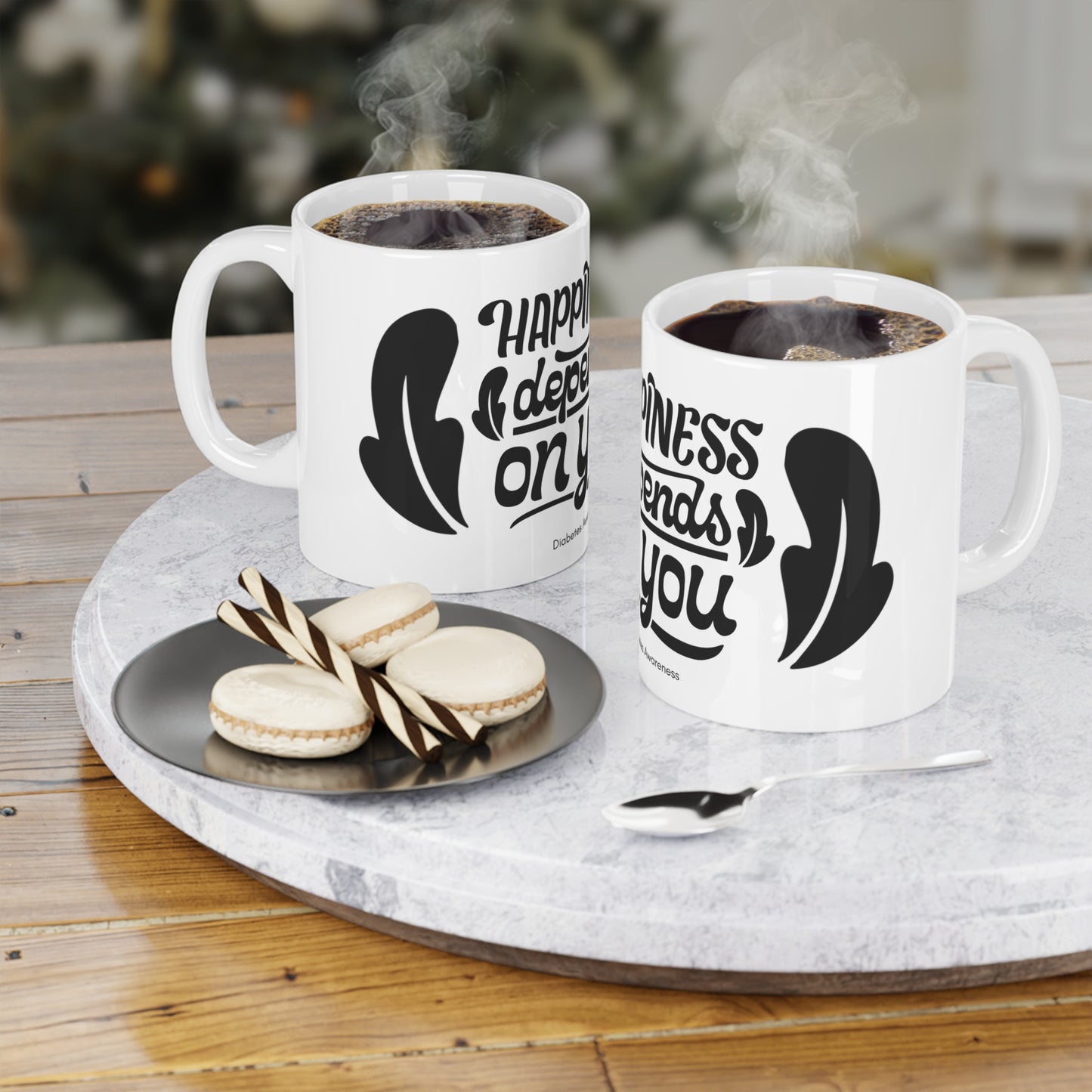 The Diabuddies Store Happiness Depends on you! - Mug 11oz Happiness Depends on you! - Mug 11oz: Start your day with a powerful dose of positivity! Our mug is more than just a cup—it's a daily reminder that your joy is in your hands. Crafted from durable c