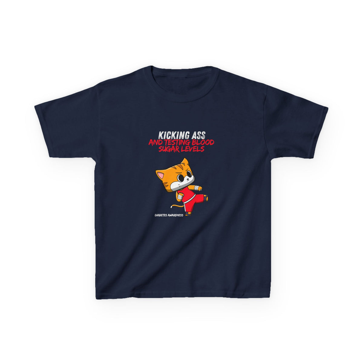 The Diabuddies Store Kickass & testing blood Sugars Levels - Kids Tee Kickass & testing blood Sugars Levels - Kids Tee: Unleash your inner ninja with our "Kickass & Testing Blood Sugars Levels" Kids Tee! Featuring an adorable, stealthy ninja cat, this sup