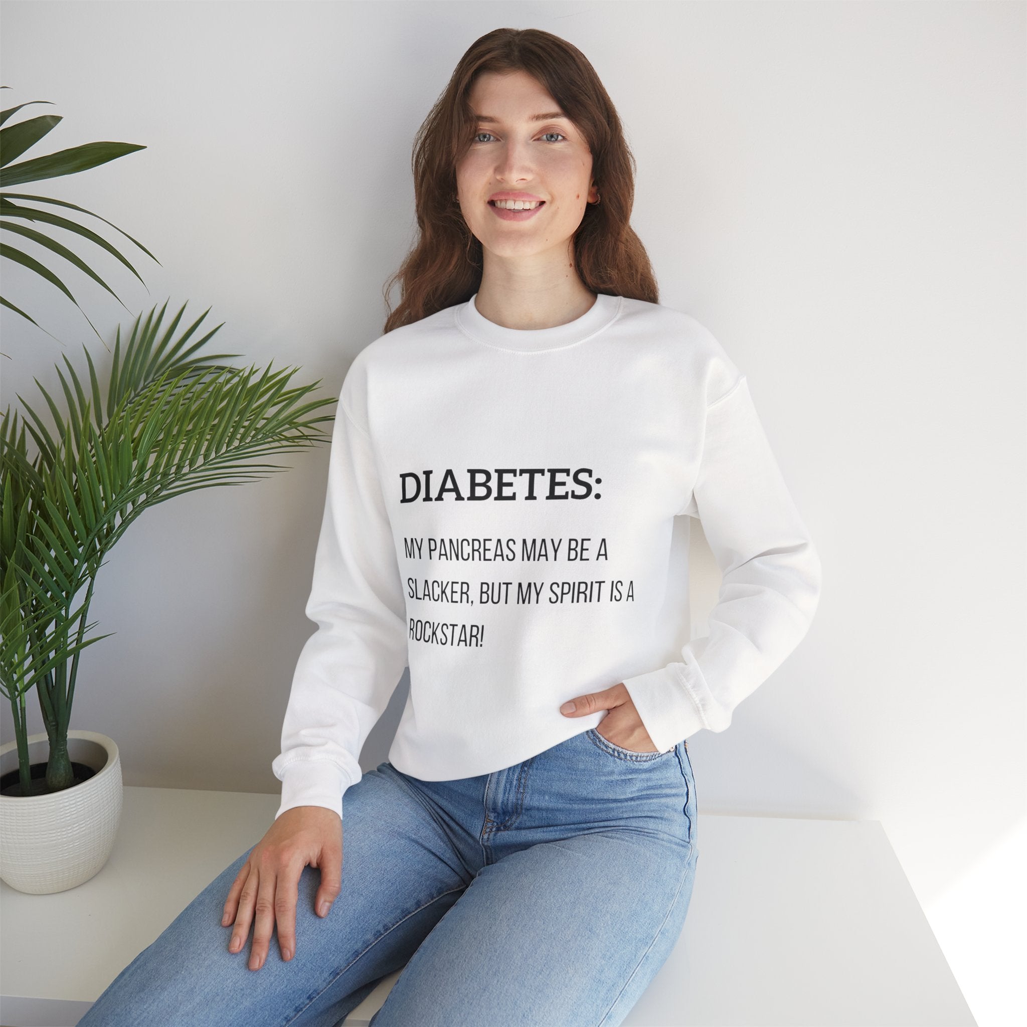 The Diabuddies Store Slacker Pancreas & Rockstar Spirit - Unisex Sweatshirt Slacker Pancreas & Rockstar Spirit - Unisex Sweatshirt: Embrace the irony! This cozy sweatshirt is for those navigating diabetes with a rockstar attitude and witty humor. Sweatshi
