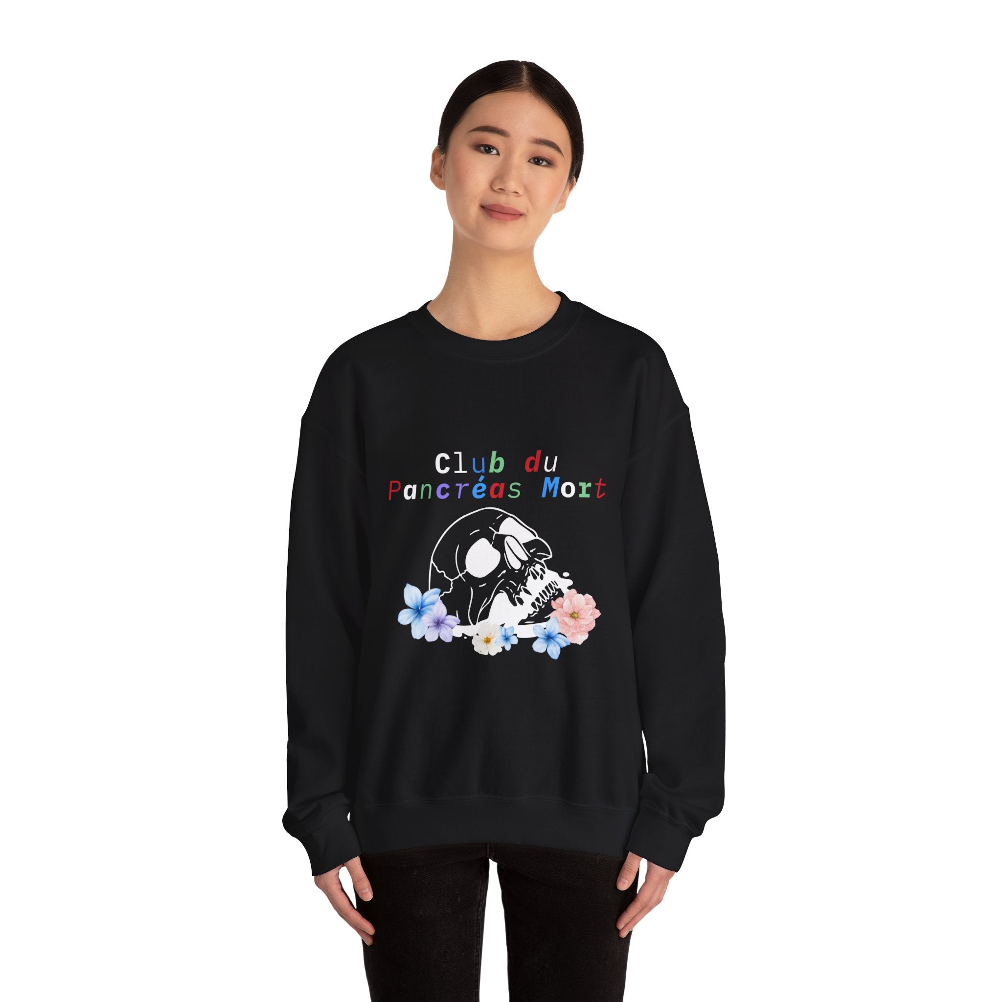 Skull & Flowers Dead Pancreas Club-French Unisex Sweatshirt The Diabuddies Store Sweatshirts $35.70