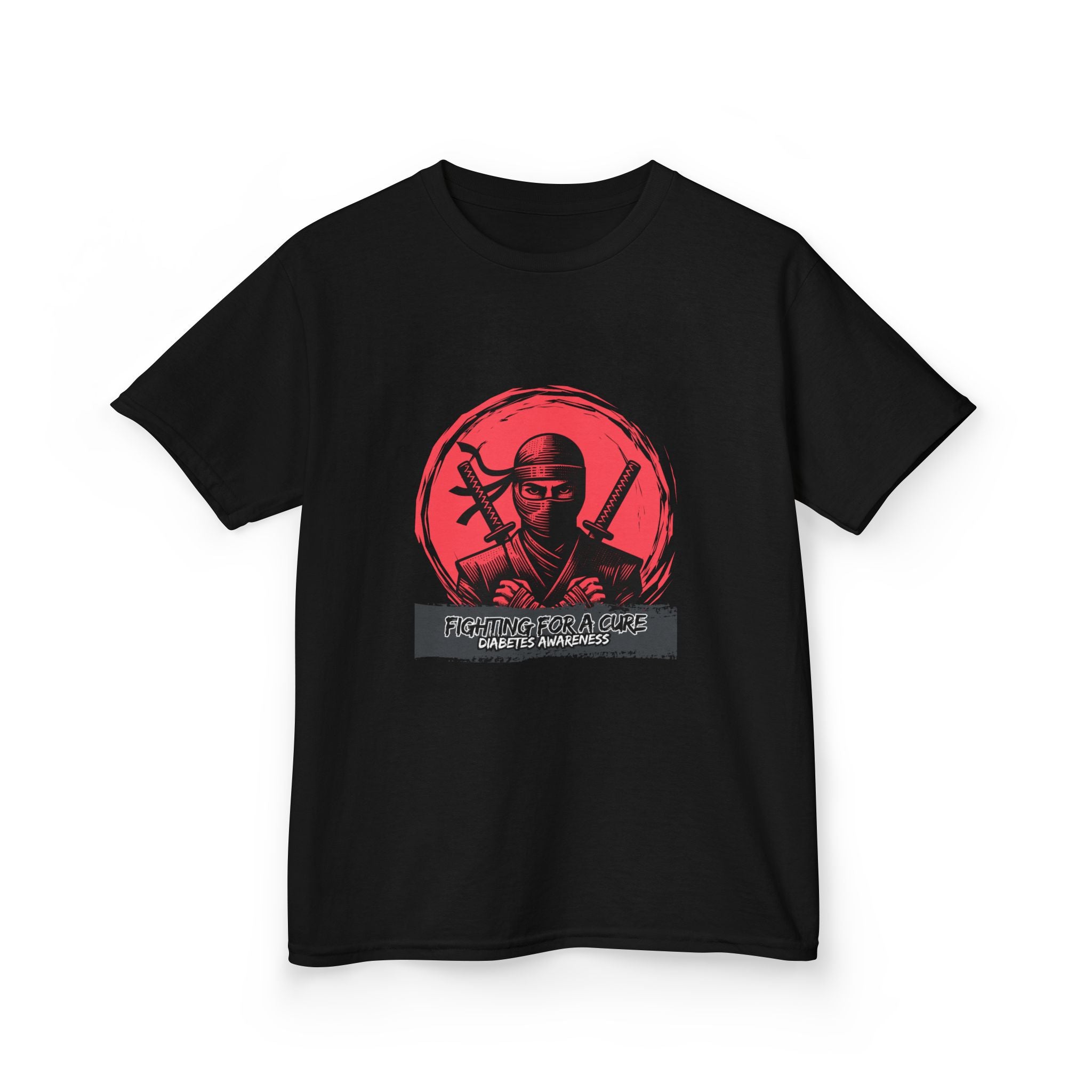 The Diabuddies Store Fighting for a Cure w/Ninja - Kids Tee Fighting for a Cure w/Ninja - Kids Tee: A soft, comfortable tee with a cool ninja ready for battle. A fun and empowering way for your child to show support! T-Shirts Kids clothes Birthday Gift Ki