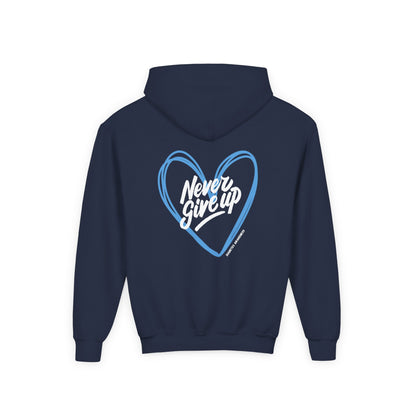 The Diabuddies Store Never Give Up Warrior - Youth Hoodie Never Give Up Warrior - Youth Hoodie: A powerful statement for the young warriors of the diabetes community. This super soft, comfortable hoodie is the perfect way to share a message of strength, r