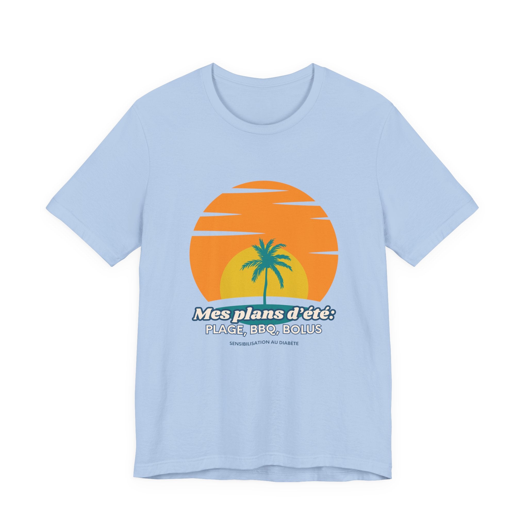The Diabuddies Store My Summer Plans: Beach, BBQ, Bolus (French) - Unisex Tee My Summer Plans: Beach, BBQ, Bolus (French) - Unisex Tee: Sunshine, good times, and keeping those blood sugars in check! Our French T-shirt is the perfect wear for anyone balanc
