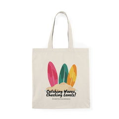 The Diabuddies Store Catching Waves, Checking my Levels (Surfboards)- Tote Bags Catching Waves, Checking my Levels (Surfboards)- Tote Bags: Ride the flow of life in our "Catching Waves, Checking Levels..." with surfboards Tote Bag. Bags Canvas tote shoppe