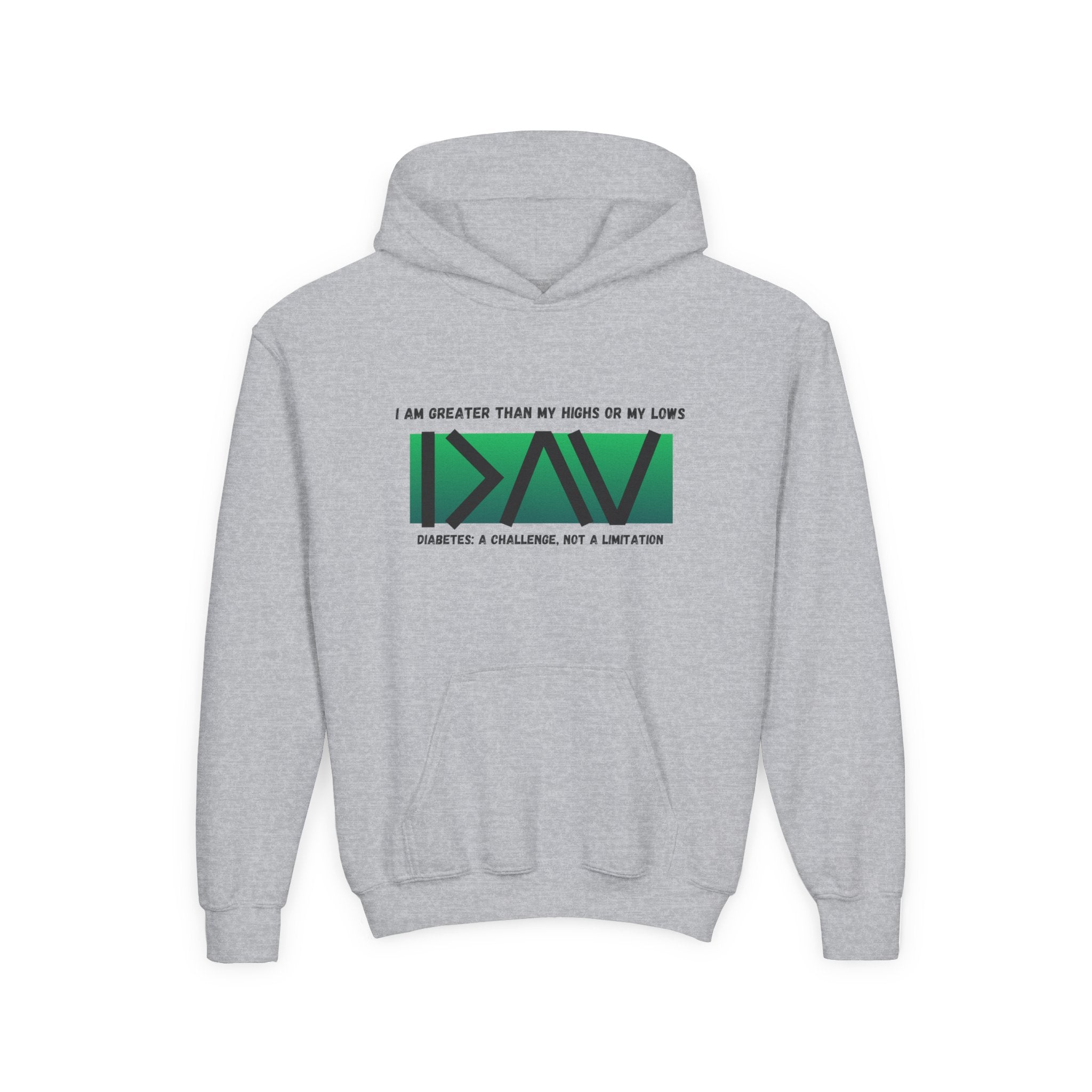 The Diabuddies Store I am Greater than (Green) - Youth Hoodie I am Greater than (Green) - Youth Hoodie: Celebrate resilience and strength with this Youth Hoodie! It's a powerful symbol for young individuals living with diabetes, reminding them that they a