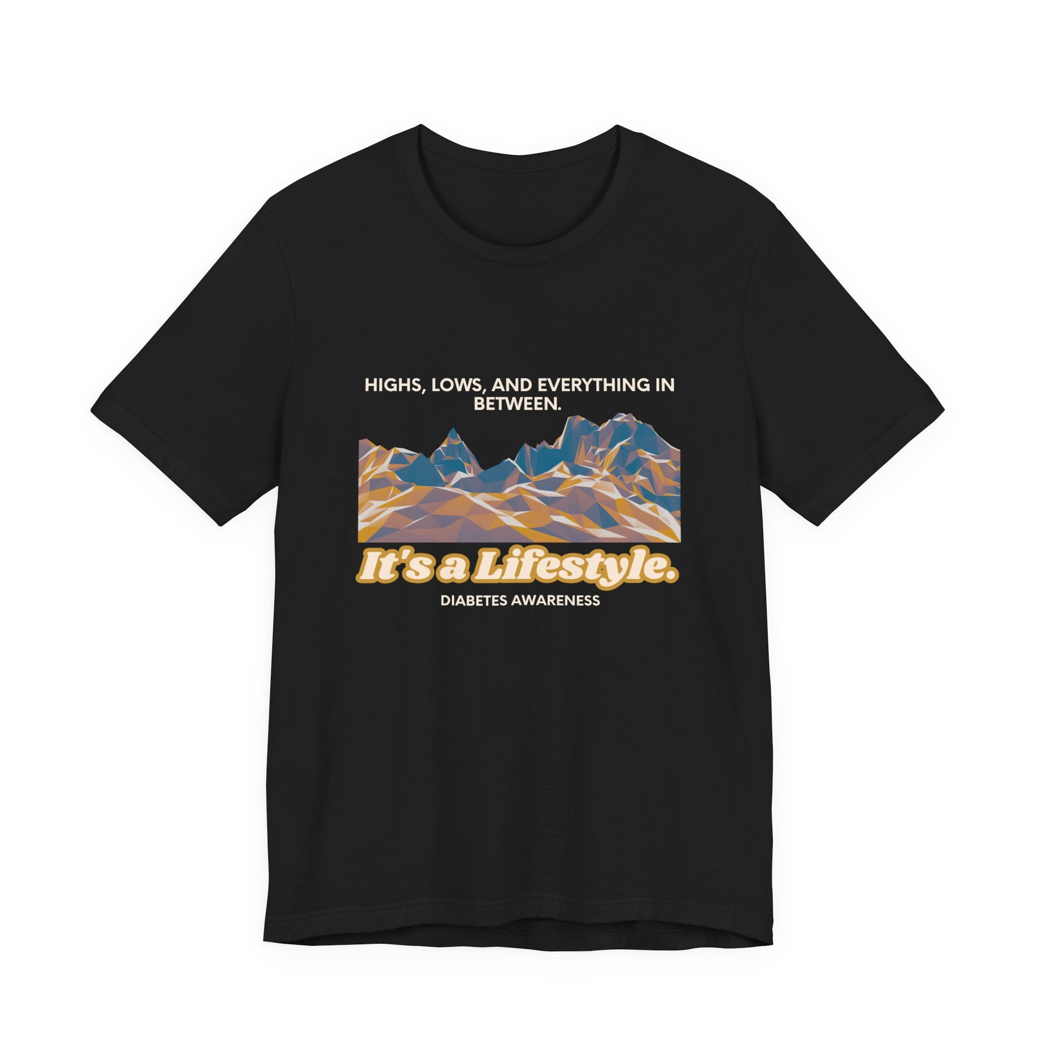 The Diabuddies Store Highs, Lows, and Everything in Between - Unisex Tee Life's a rollercoaster, and this tee gets it! Our "Highs, Lows, and Everything in Between" shirt is for anyone who embraces the wild ride of life, with all its ups, downs, and unexpe
