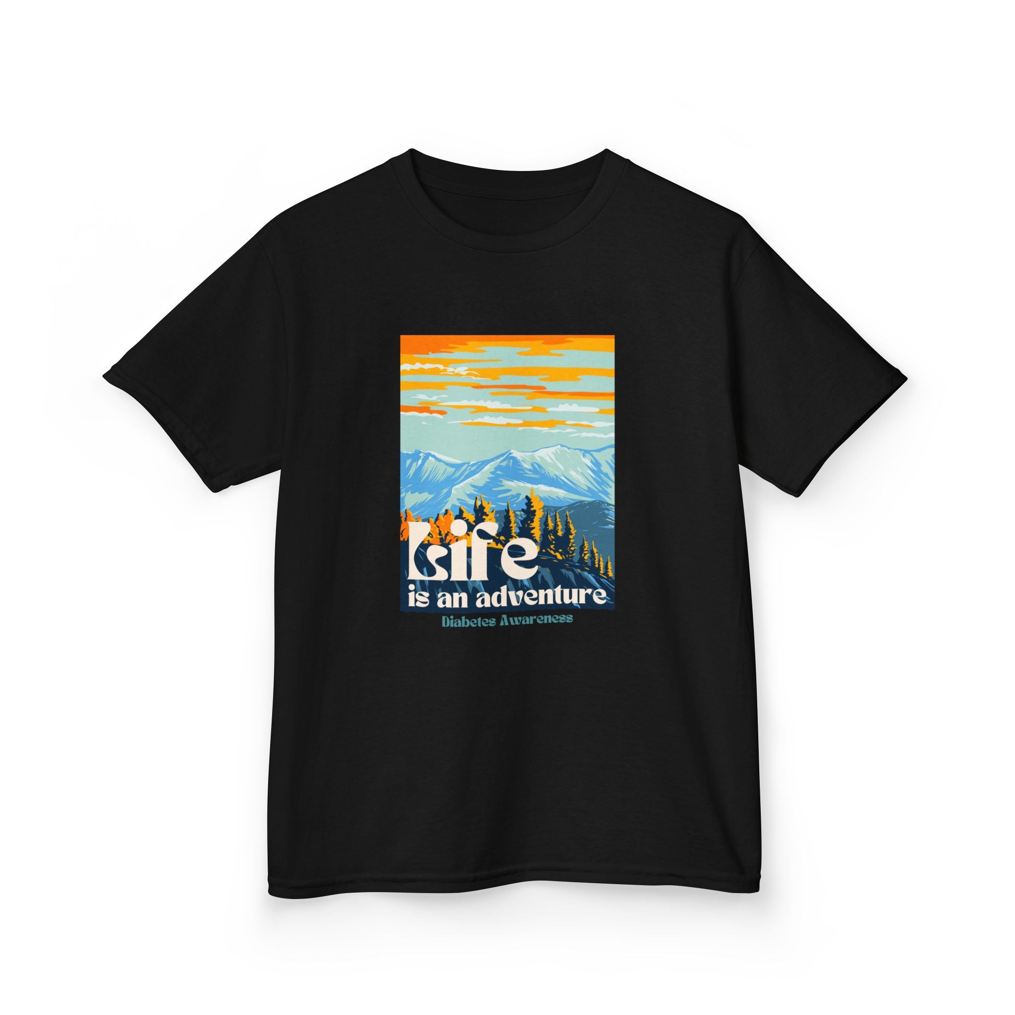 The Diabuddies Store Life is an Adventure, Mountains - Kids Tee Life is an Adventure, Mountains - Kids Tee: Inspire your little explorer with our "Life is an Adventure, Mountains" Kids Tee! This super soft and comfortable t-shirt is perfect for young adve