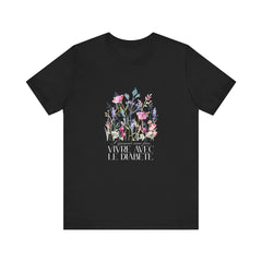 The Diabuddies Store Blossoming Strong, Living with Diabetes. (French) Unisex Tee Blossoming Strong, Living with Diabetes. (French) Unisex Tee: Wear your strength proudly! Our "S'épanouir avec force, vivre avec le diabète." Unisex Tee is a beautiful remin