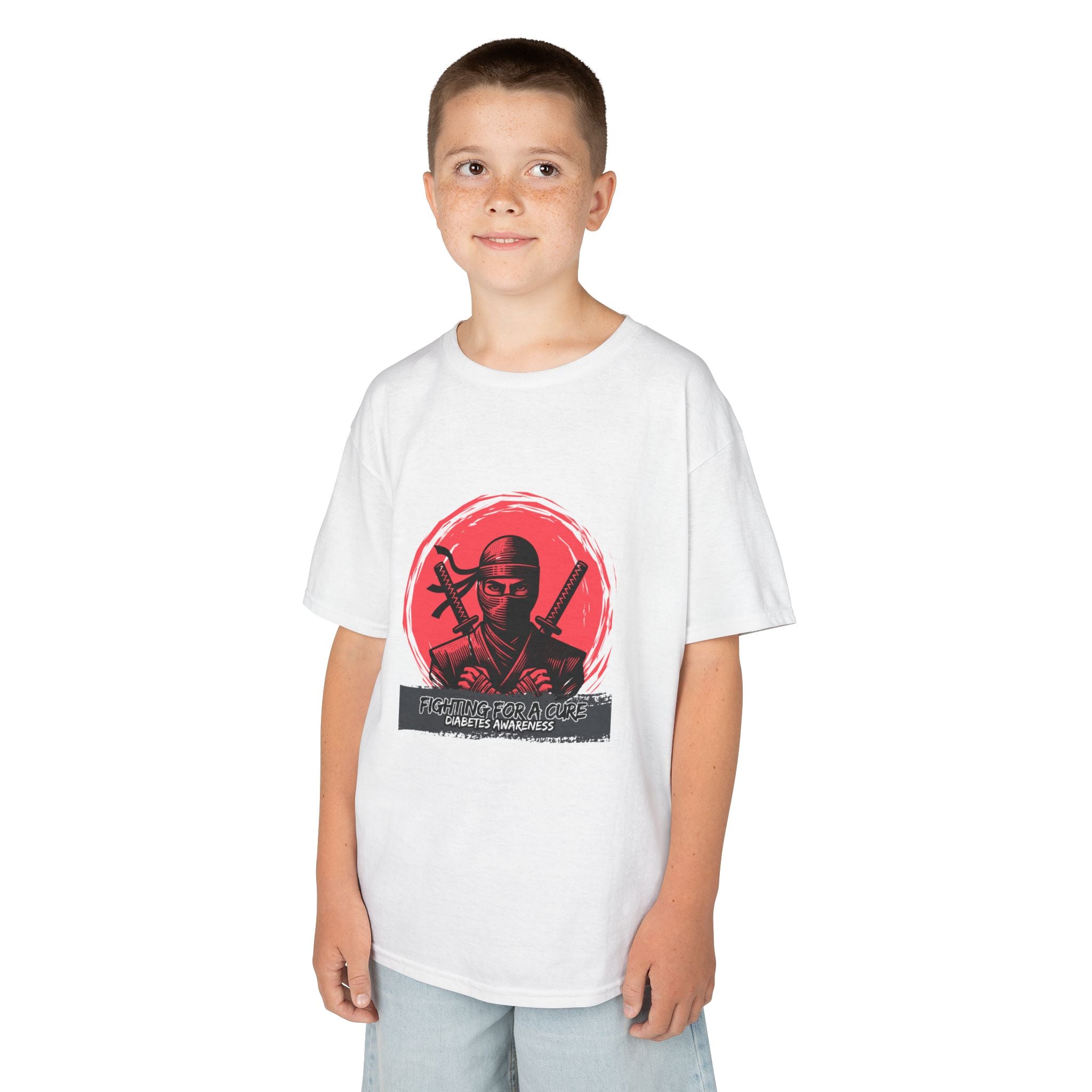 The Diabuddies Store Fighting for a Cure w/Ninja - Kids Tee Fighting for a Cure w/Ninja - Kids Tee: A soft, comfortable tee with a cool ninja ready for battle. A fun and empowering way for your child to show support! T-Shirts Kids clothes Birthday Gift Ki
