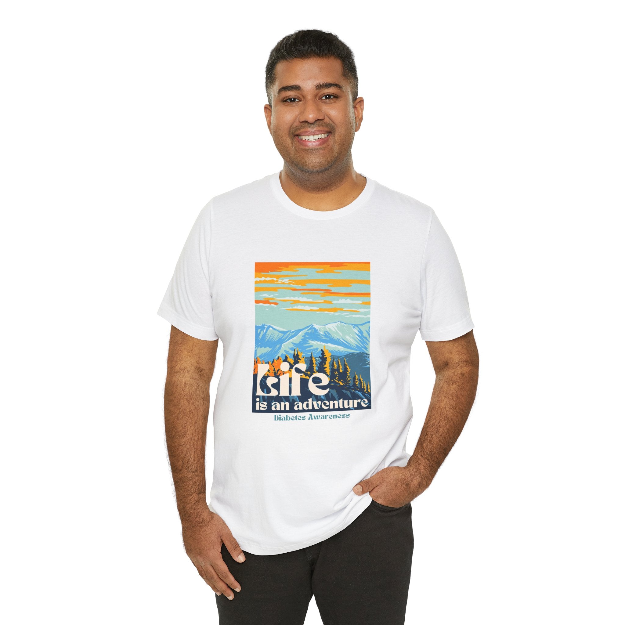 The Diabuddies Store Life is an Adventure, Mountains - Unisex Tee Life is an Adventure, Mountains - Unisex Tee: Soul in the outdoors? This tee's for you! Embrace nature's call, from peaks to trails. Your adventure starts here. T-Shirts $22.50