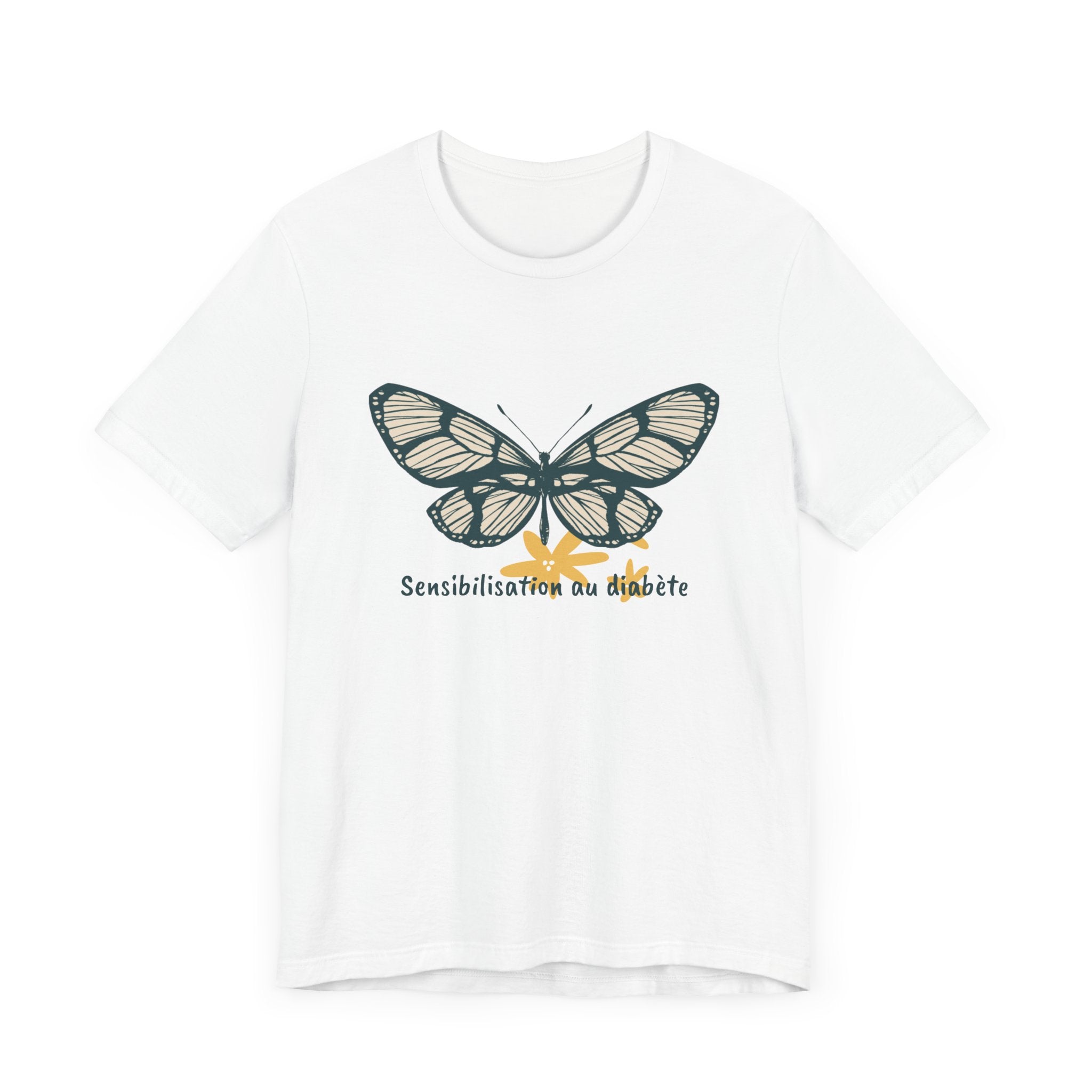 Green Butterfly & Flowers (French) Unisex Tee The Diabuddies Store T-Shirts $22.38