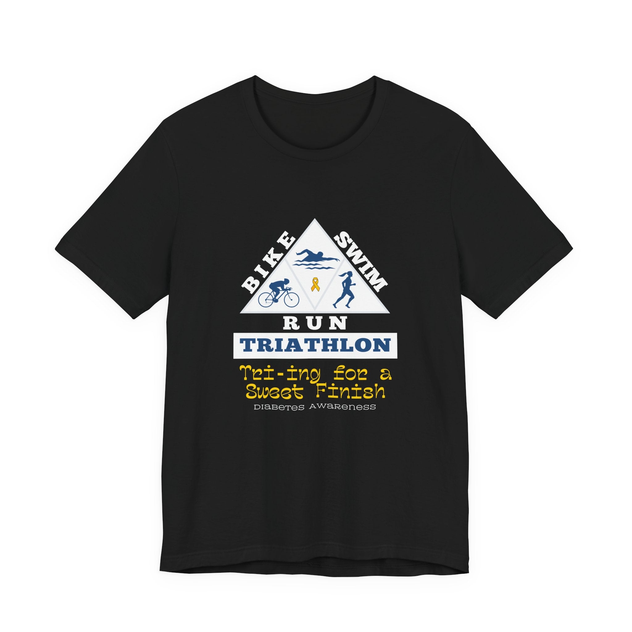 The Diabuddies Store Diabetes & Triathlon - Unisex Tee Diabetes & Triathlon - Unisex Tee: The "Tri-ing for a Sweet Finish" slogan is a powerful nod to both your athletic goals and your journey with diabetes. It's about achieving victory on your own terms.