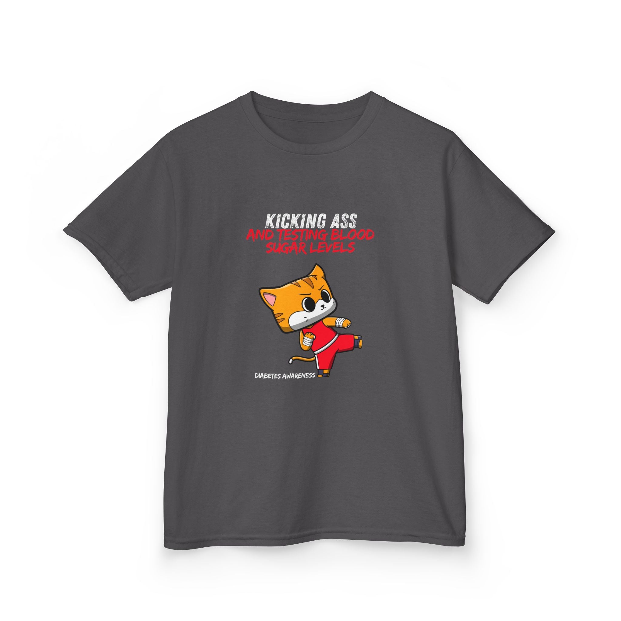 The Diabuddies Store Kickass & testing blood Sugars Levels - Kids Tee Kickass & testing blood Sugars Levels - Kids Tee: Unleash your inner ninja with our "Kickass & Testing Blood Sugars Levels" Kids Tee! Featuring an adorable, stealthy ninja cat, this sup