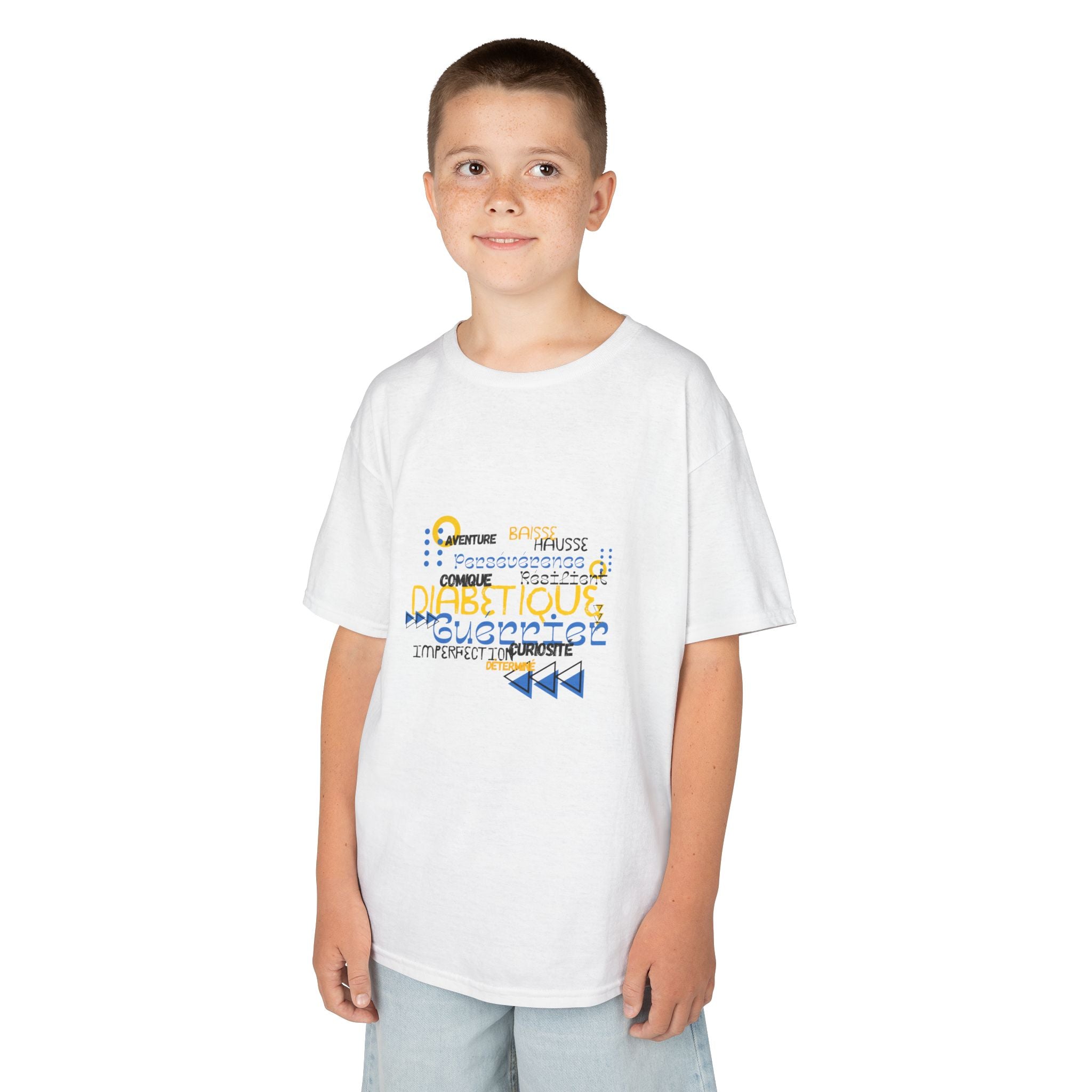 The Diabuddies Store Uplifted & Unleashed (French) - Kids Tee Uplifted & Unleashed (French) - Kids Tee: Embrace your strength, defy the odds. The "Uplifted & Unleashed" Kids Tee is more than just a Tee; it's a vibrant testament to the diabetic warrior wit