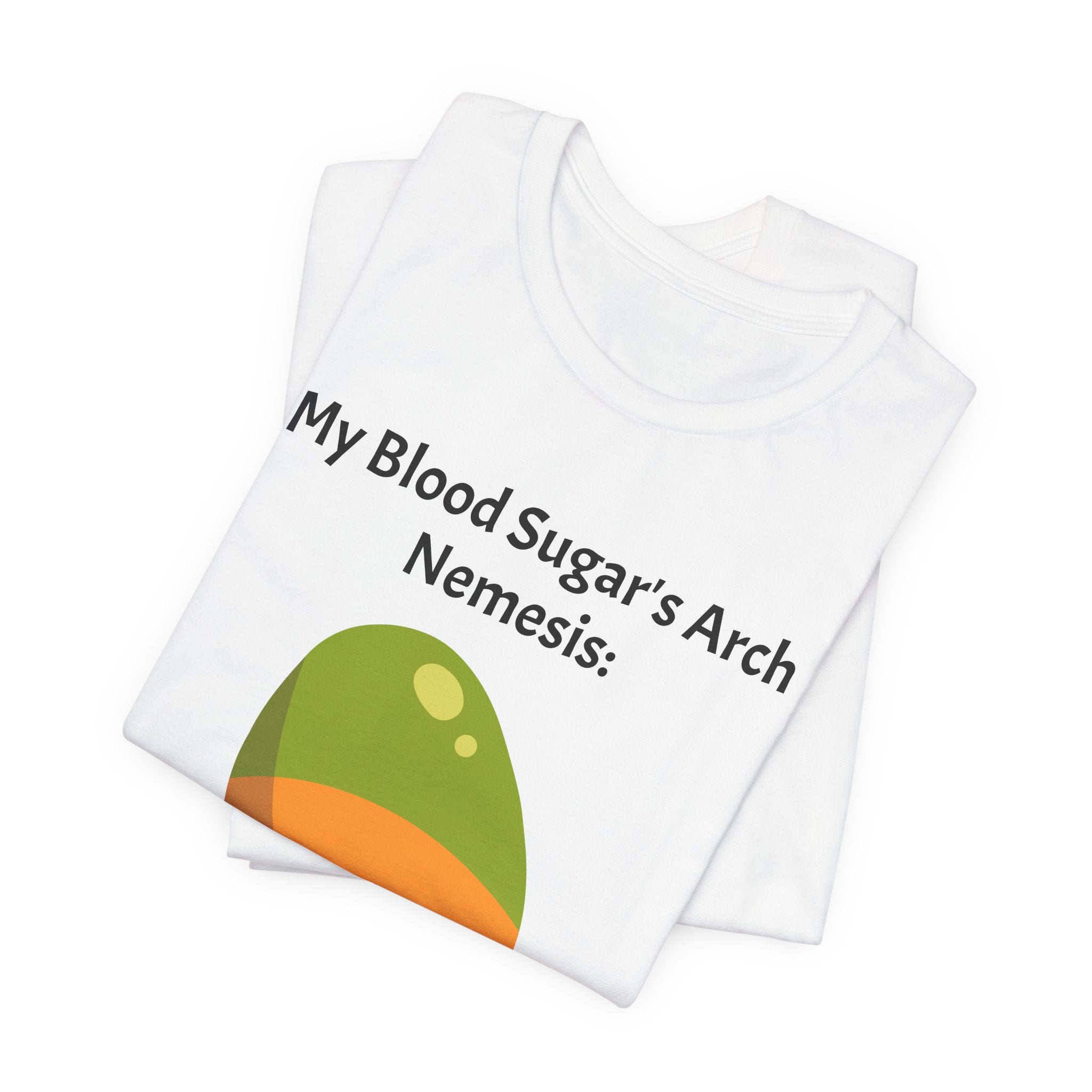 The Diabuddies Store Blood Sugar's Arch Nemesis: The Mango - Unisex Tee Blood Sugar's Arch Nemesis: The Mango - Unisex Tee: Embrace the delicious struggle! This tee humorously declares the mango as blood sugar's arch nemesis, a relatable nod for anyone ma